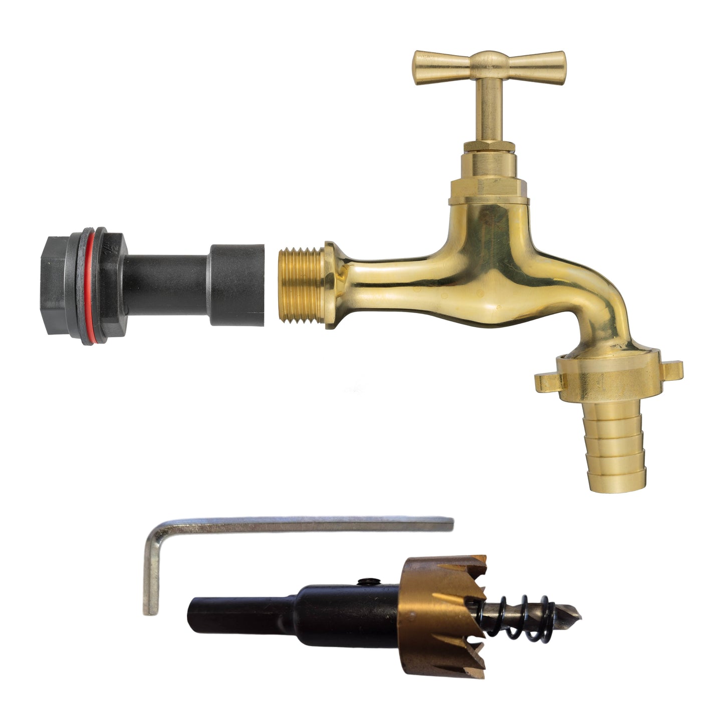 AP Supplies Water Butt Extension Kit 1/2" with 13mm Barbed Polished Brass Tap and Drill Bit