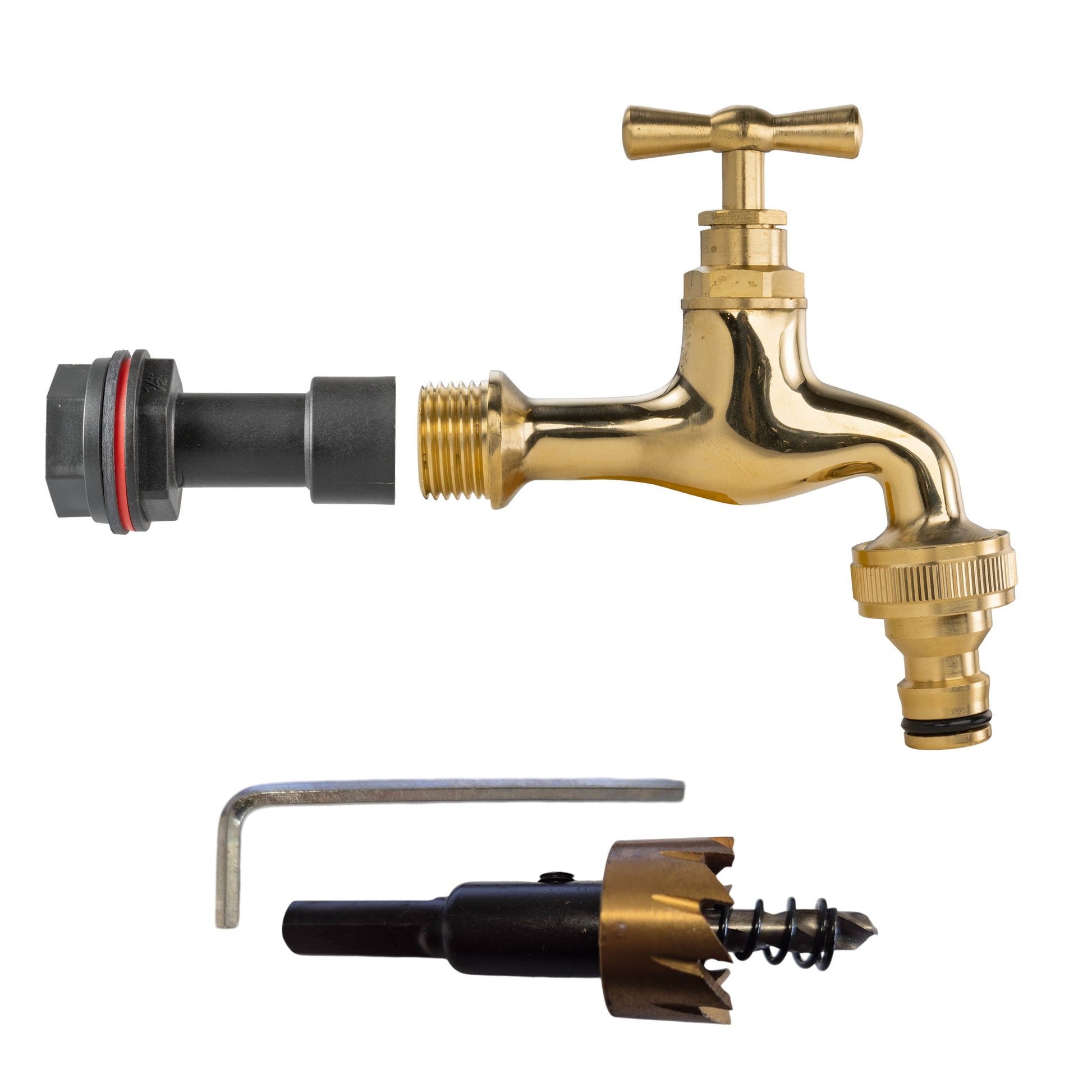 AP Supplies Water Butt Extension Kit 1/2" with Quick Connect Polished Brass Tap and Drill Bit