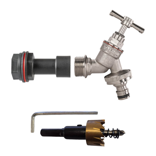 AP Supplies Water Butt Extension Kit 1/2" with Nickel Plated Quick Connect Tap and Drill Bit