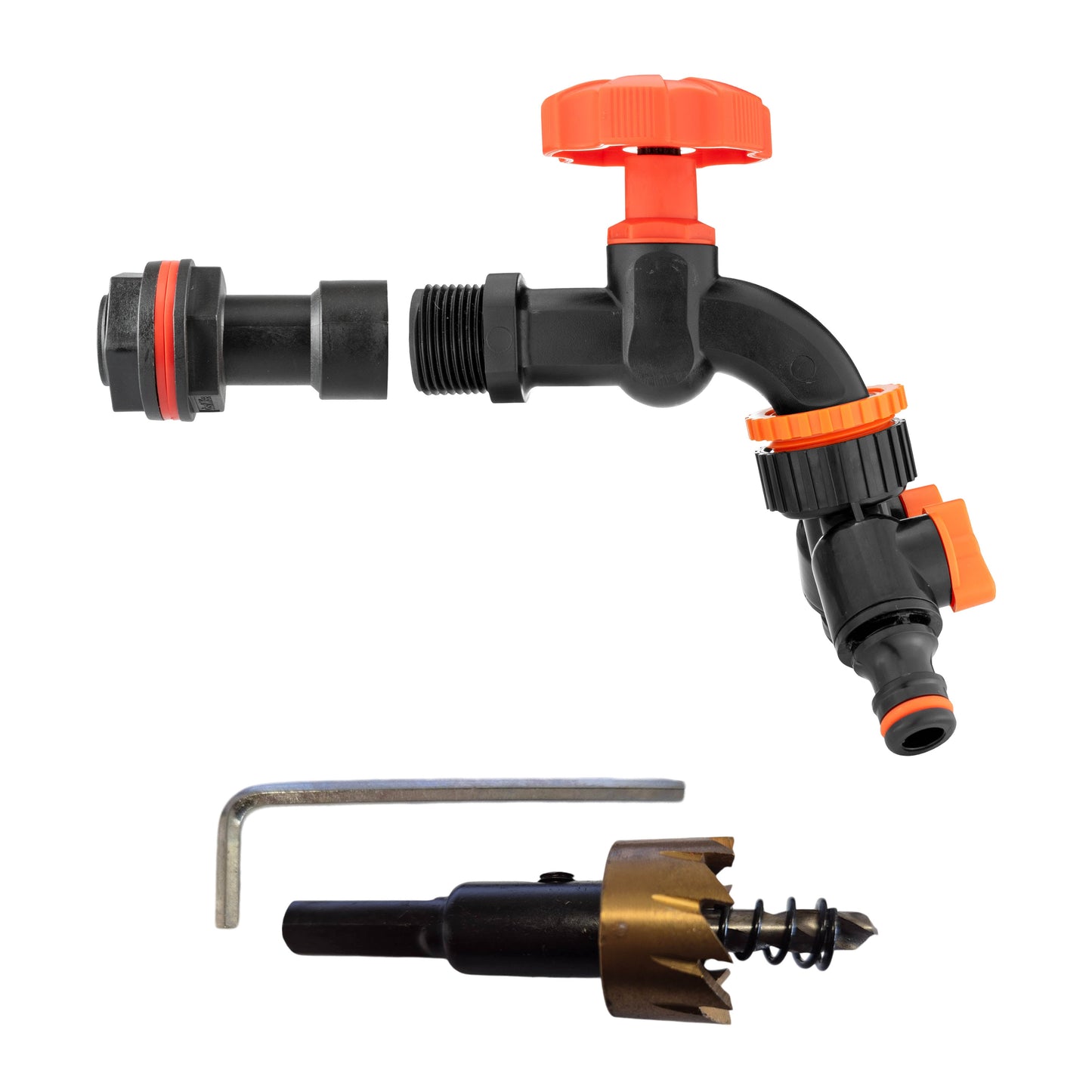 AP Supplies Water Butt Extension Kit 1/2" with Black Dial Tap + Two-Way Splitter and Drill Bit