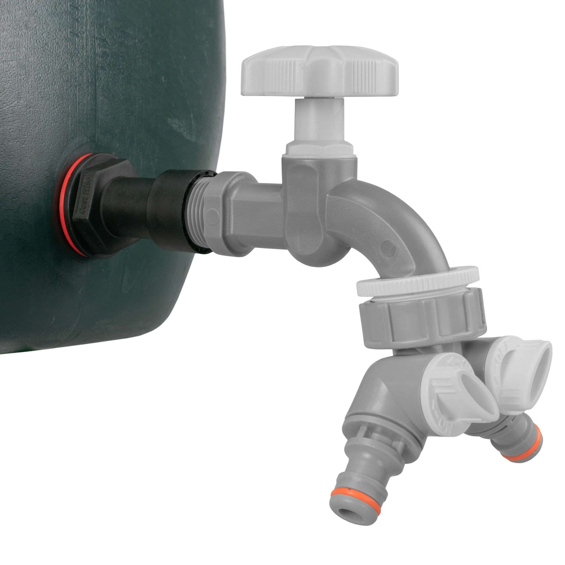 AP Supplies Water Butt Extension Kit 1/2" with Grey Dial Tap + Two-Way Splitter and Drill Bit