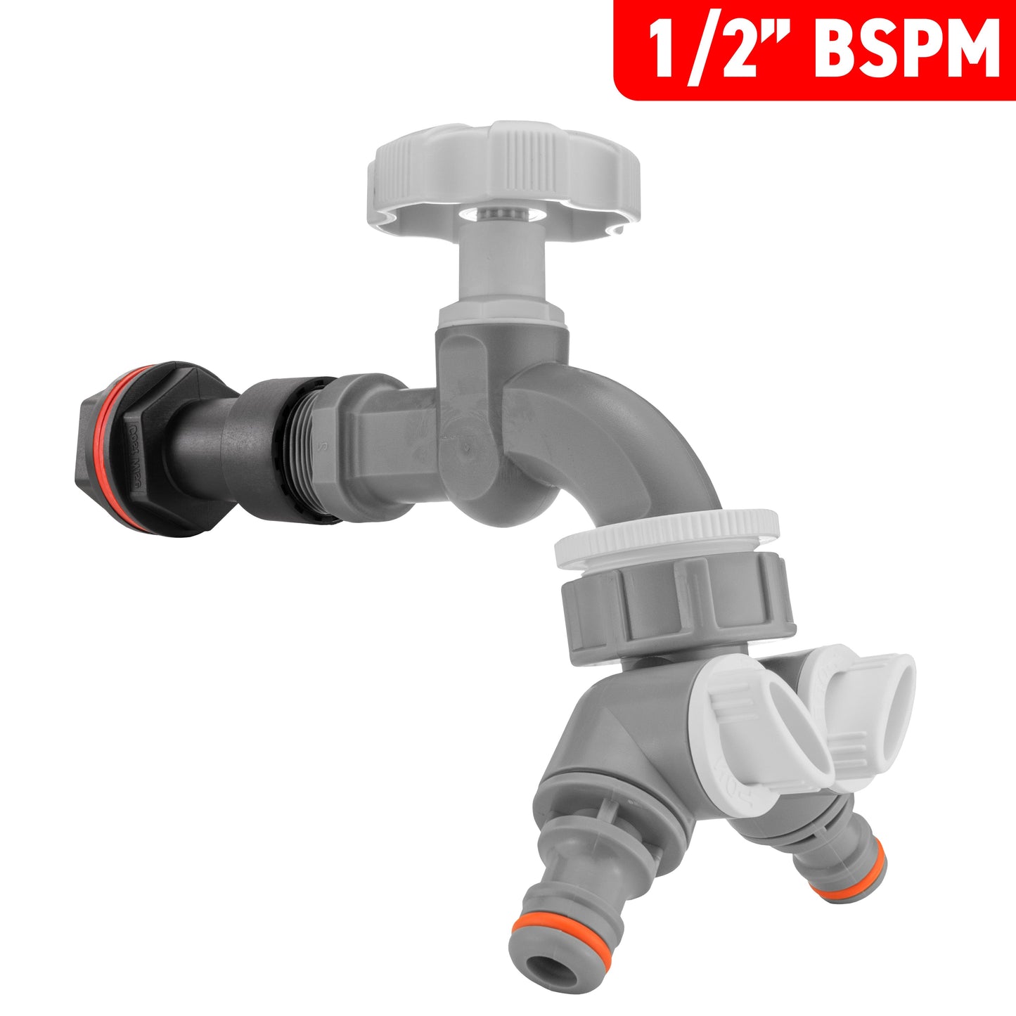 AP Supplies Water Butt Extension Kit 1/2" with Grey Dial Tap + Two-Way Splitter and Drill Bit