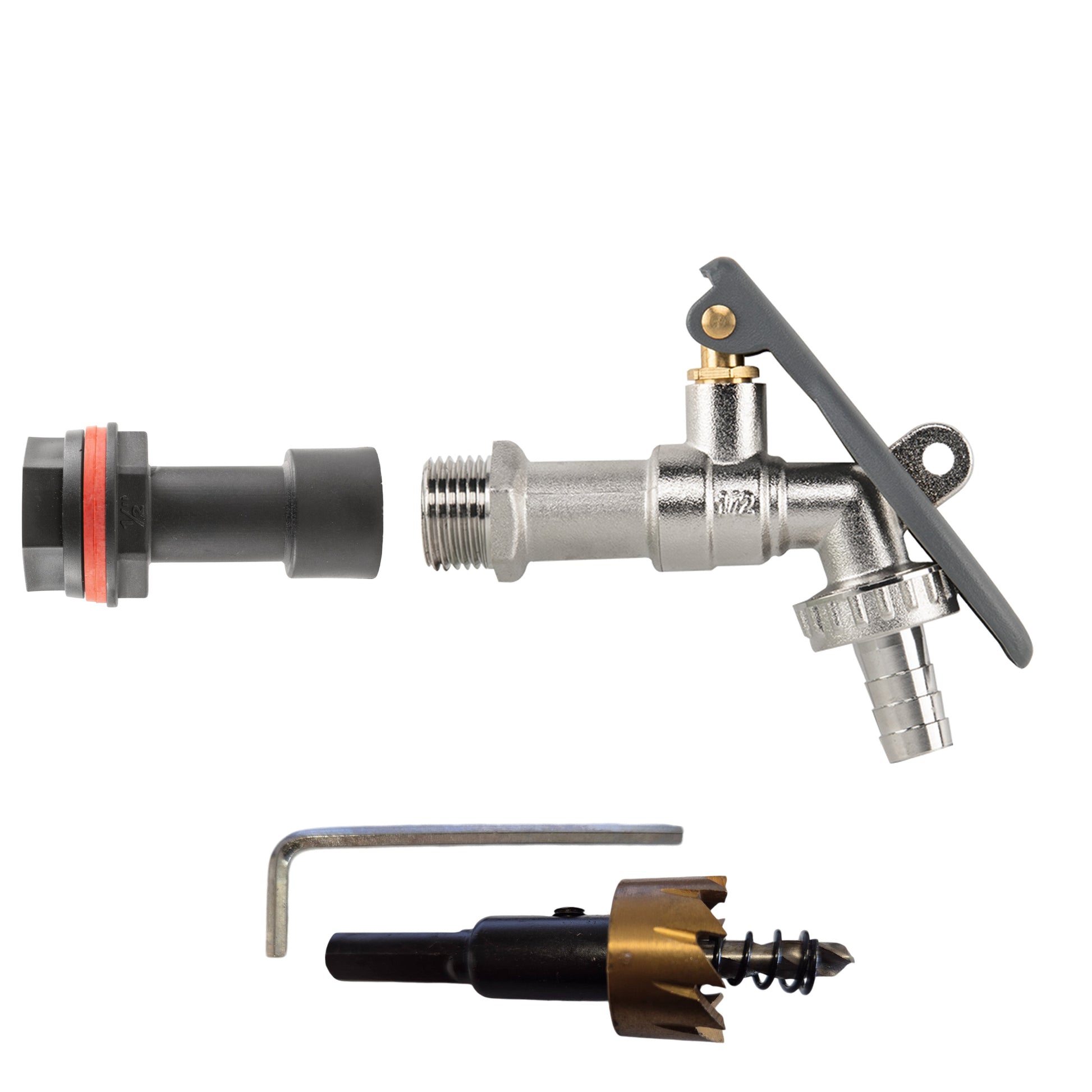 AP Supplies Water Butt Extension Kit 1/2" with Lever Tap Hose Barb and Lever Lock and Drill Bit
