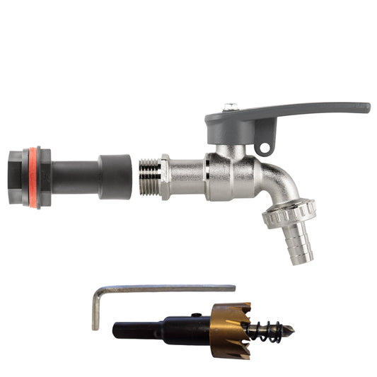 AP Supplies Water Butt Extension Kit 1/2" with Lever Tap Hose Barb and Side Lock and Drill Bit