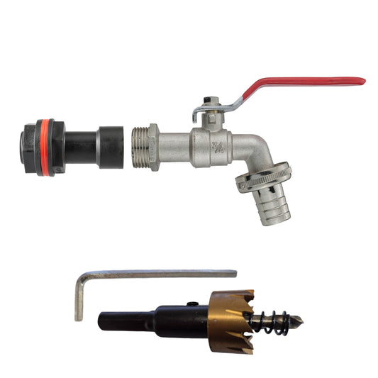 AP Supplies Water Butt Extension Kit 3/4" with Barbed Lever Tap and Drill Bit