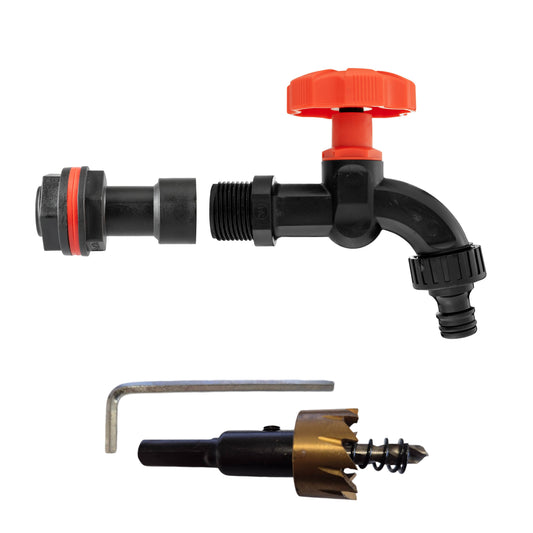 AP Supplies Water Butt Extension Kit 3/4" with Black Dial Tap and Drill Bit