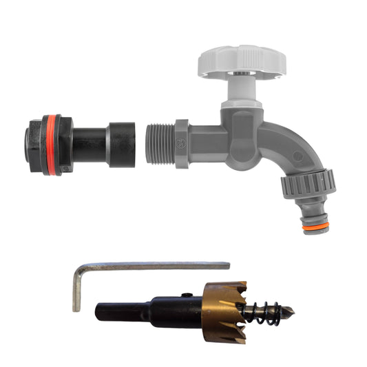 AP Supplies Water Butt Extension Kit 3/4" with Grey Dial Tap and Drill Bit