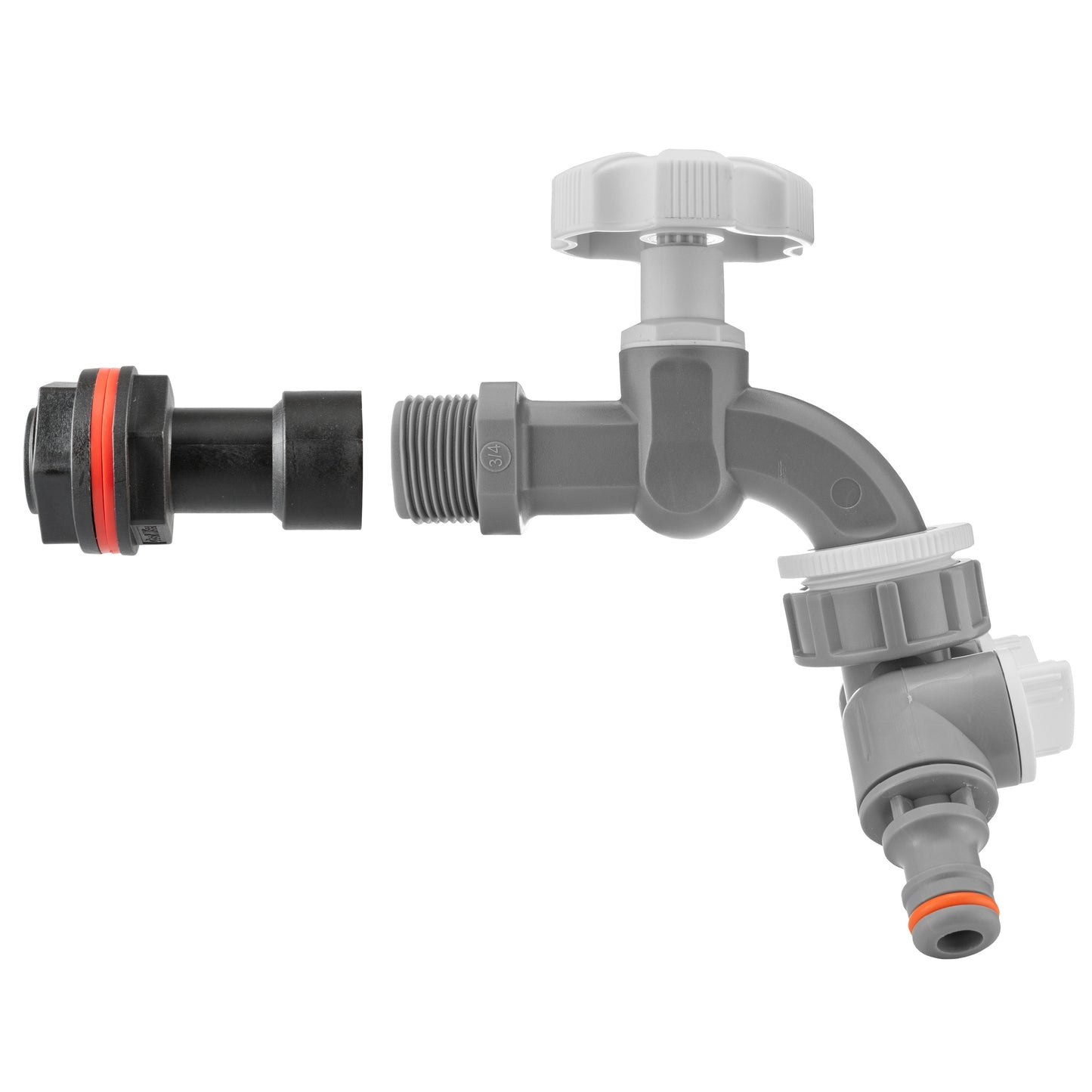 Water Butt Extension Kit 3/4in with Grey Dial Tap + Two-Way Splitter Tap Adapter