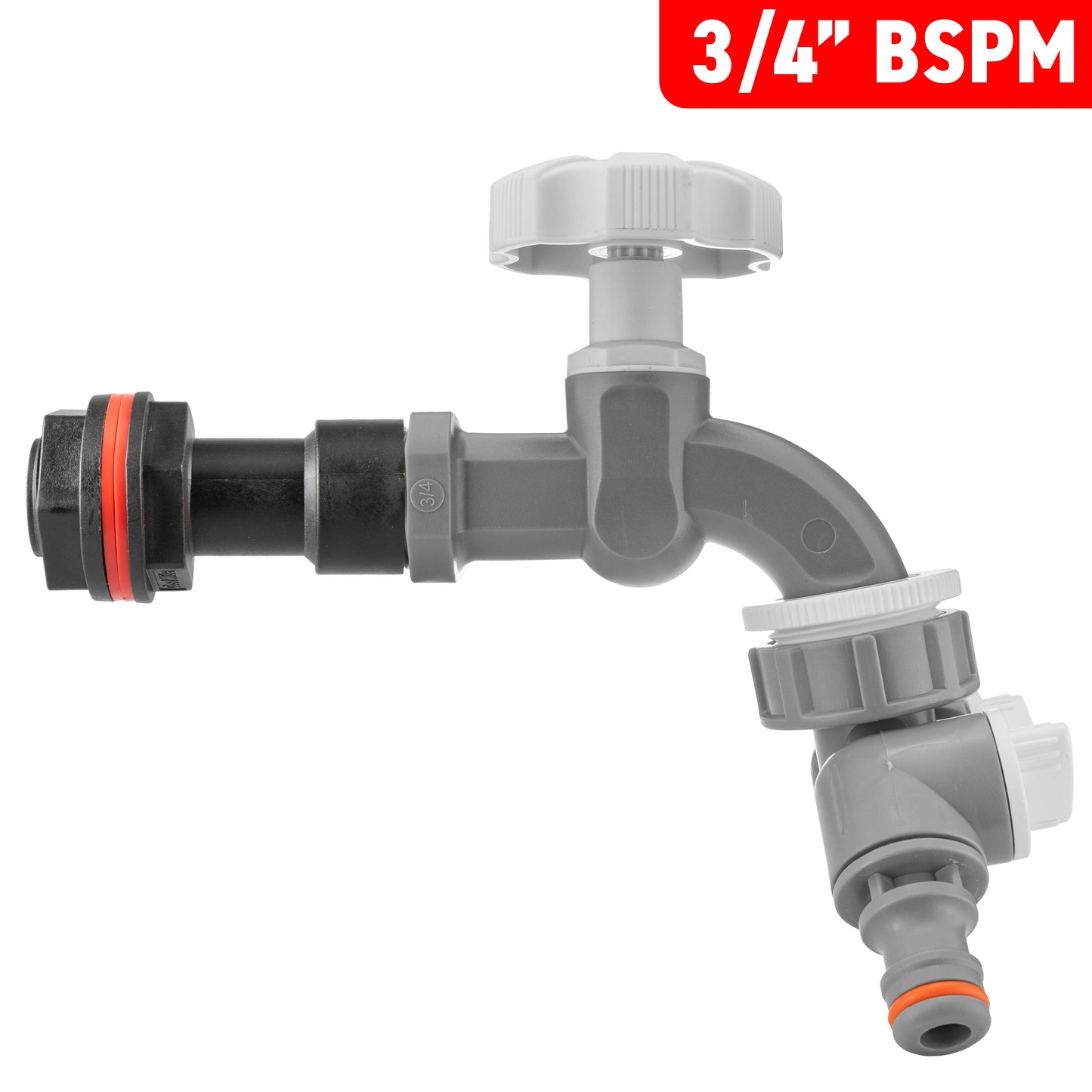 AP Supplies Water Butt Extension Kit 3/4" with Grey Dial Tap + Two-Way Splitter and Drill Bit