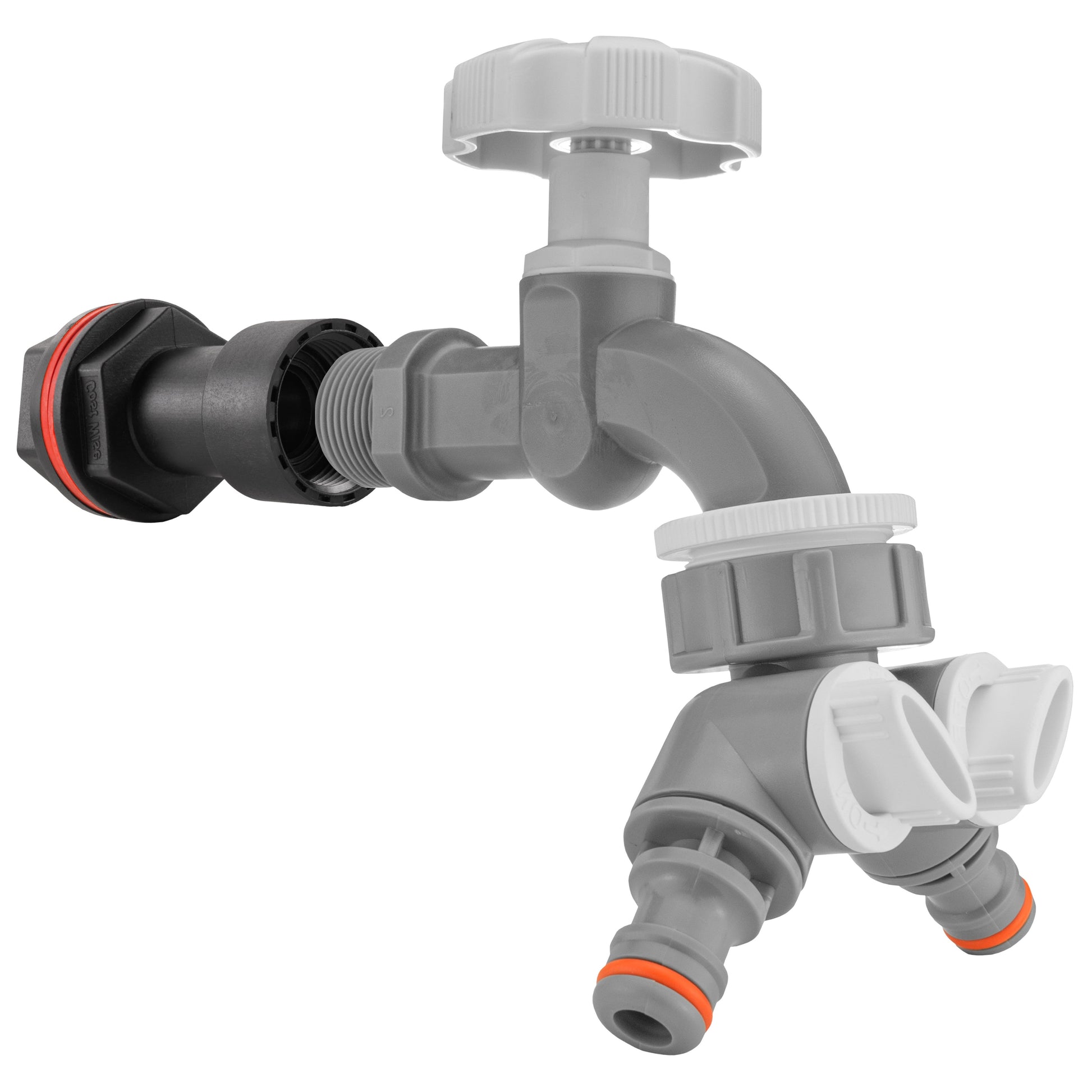AP Supplies Water Butt Extension Kit 3/4" with Grey Dial Tap + Two-Way Splitter and Drill Bit