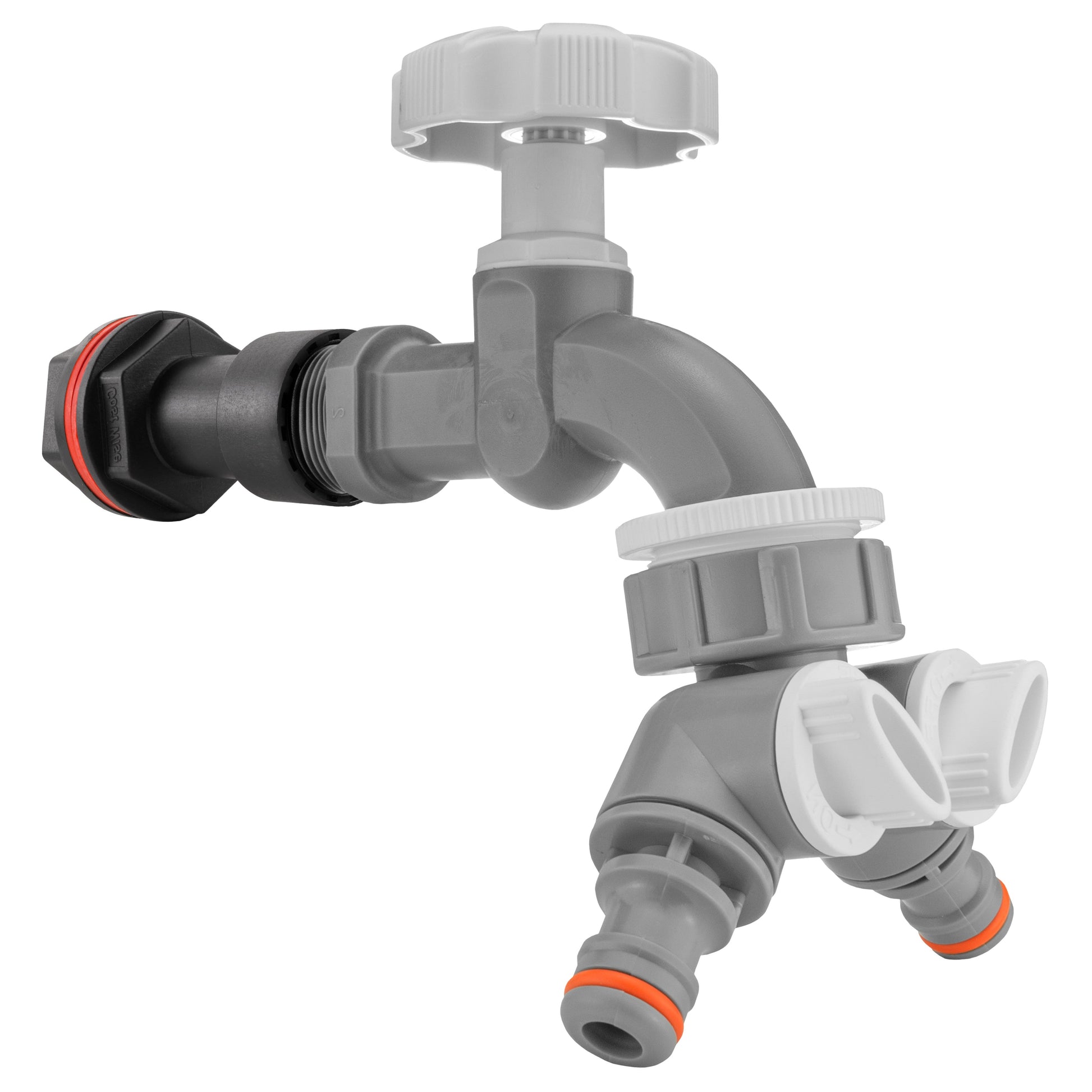 AP Supplies Water Butt Extension Kit 3/4" with Grey Dial Tap + Two-Way Splitter and Drill Bit
