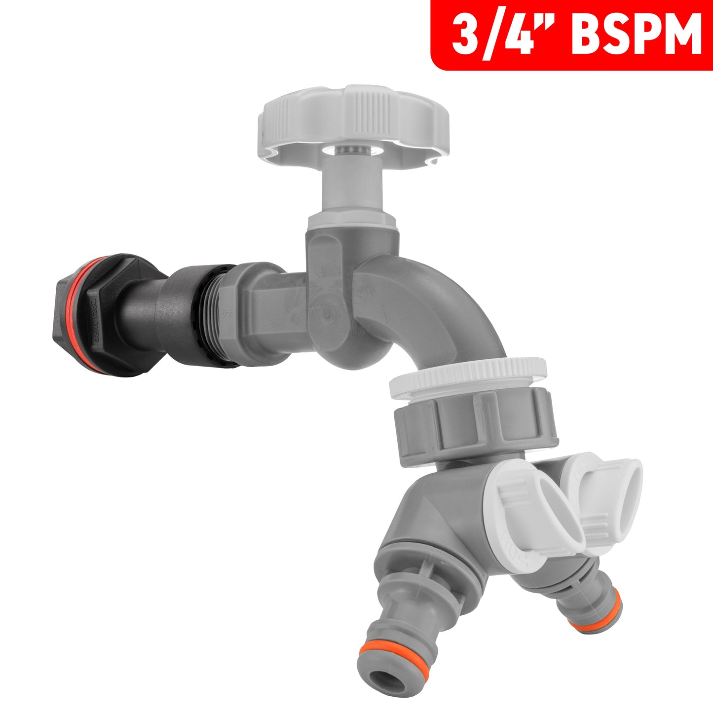 AP Supplies Water Butt Extension Kit 3/4" with Grey Dial Tap + Two-Way Splitter and Drill Bit