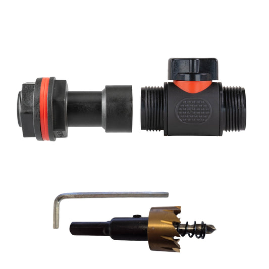AP Supplies Water Butt Extension Kit 3/4" with 3/4" BSP In-Line Valve and Drill Bit
