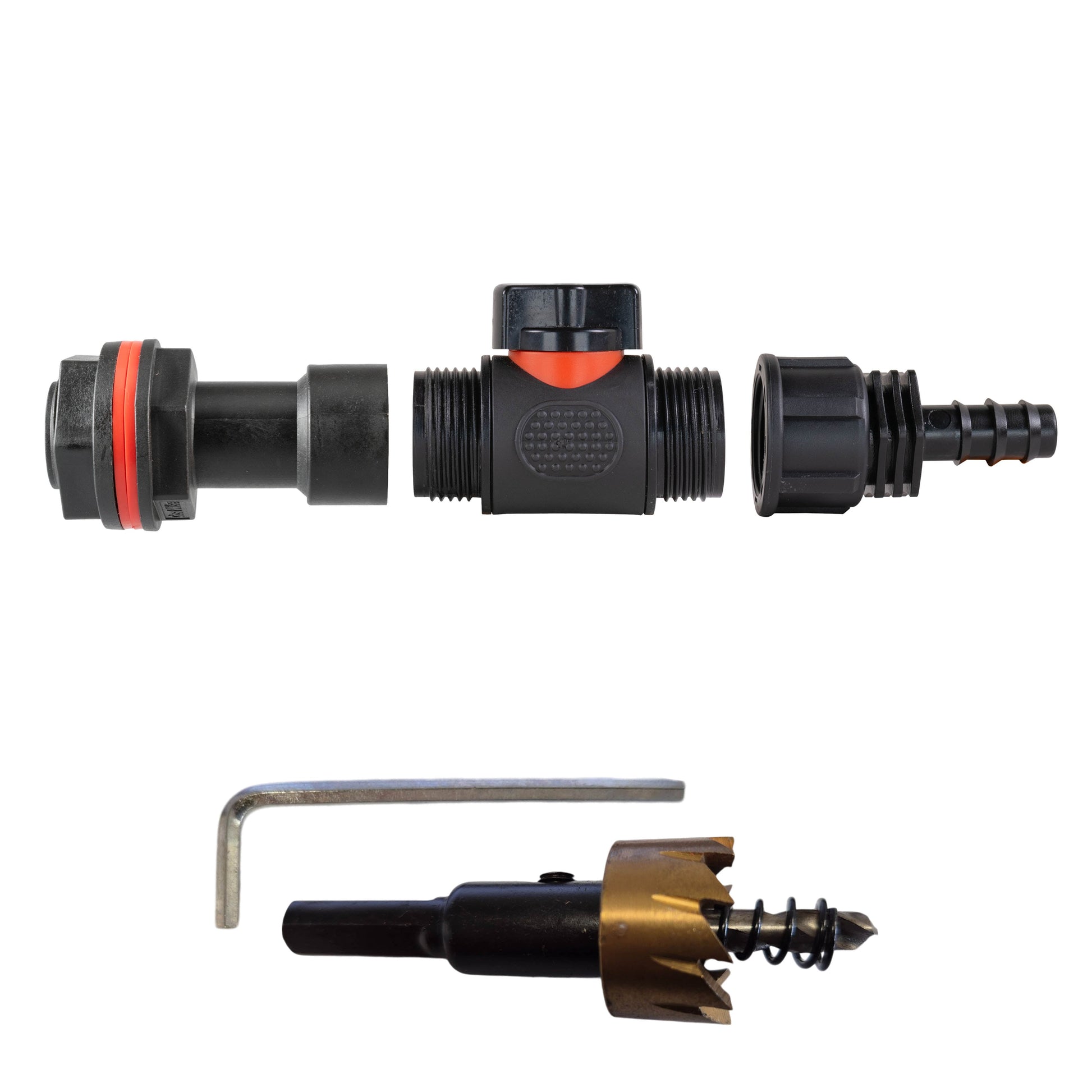 AP Supplies Water Butt Extension Kit 3/4" with In-Line Valve + 16mm Barb and Drill Bit