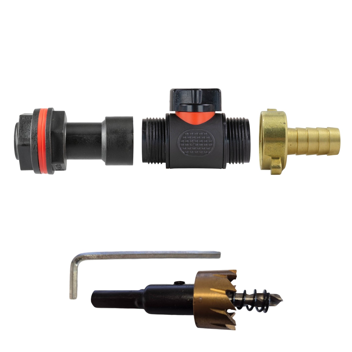 AP Supplies Water Butt Extension Kit 3/4" with In-Line Valve + Brass 1/2" Barb and Drill Bit
