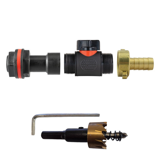 AP Supplies Water Butt Extension Kit 3/4" with In-Line Valve + Brass 1/2" Barb and Drill Bit