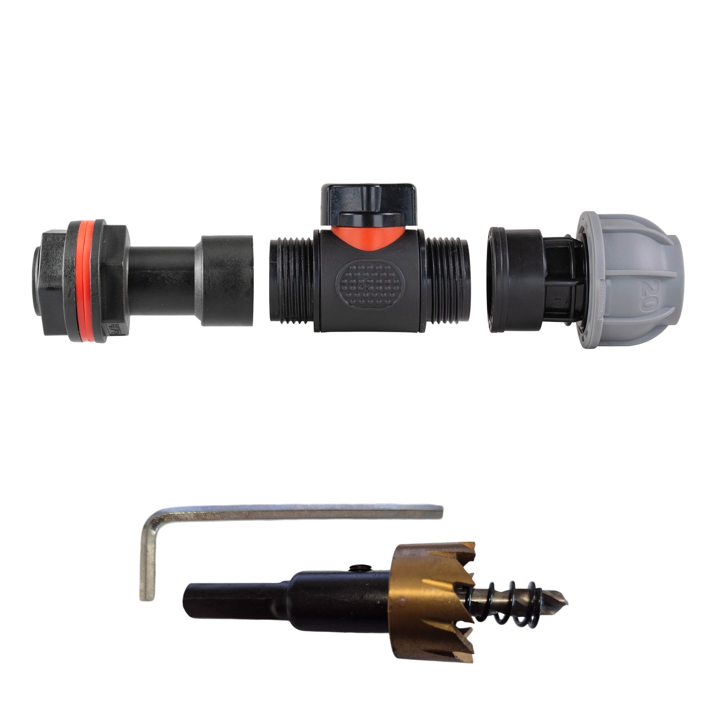 AP Supplies Water Butt Extension Kit 3/4" with In-Line Valve + 20mm MDPE and Drill Bit