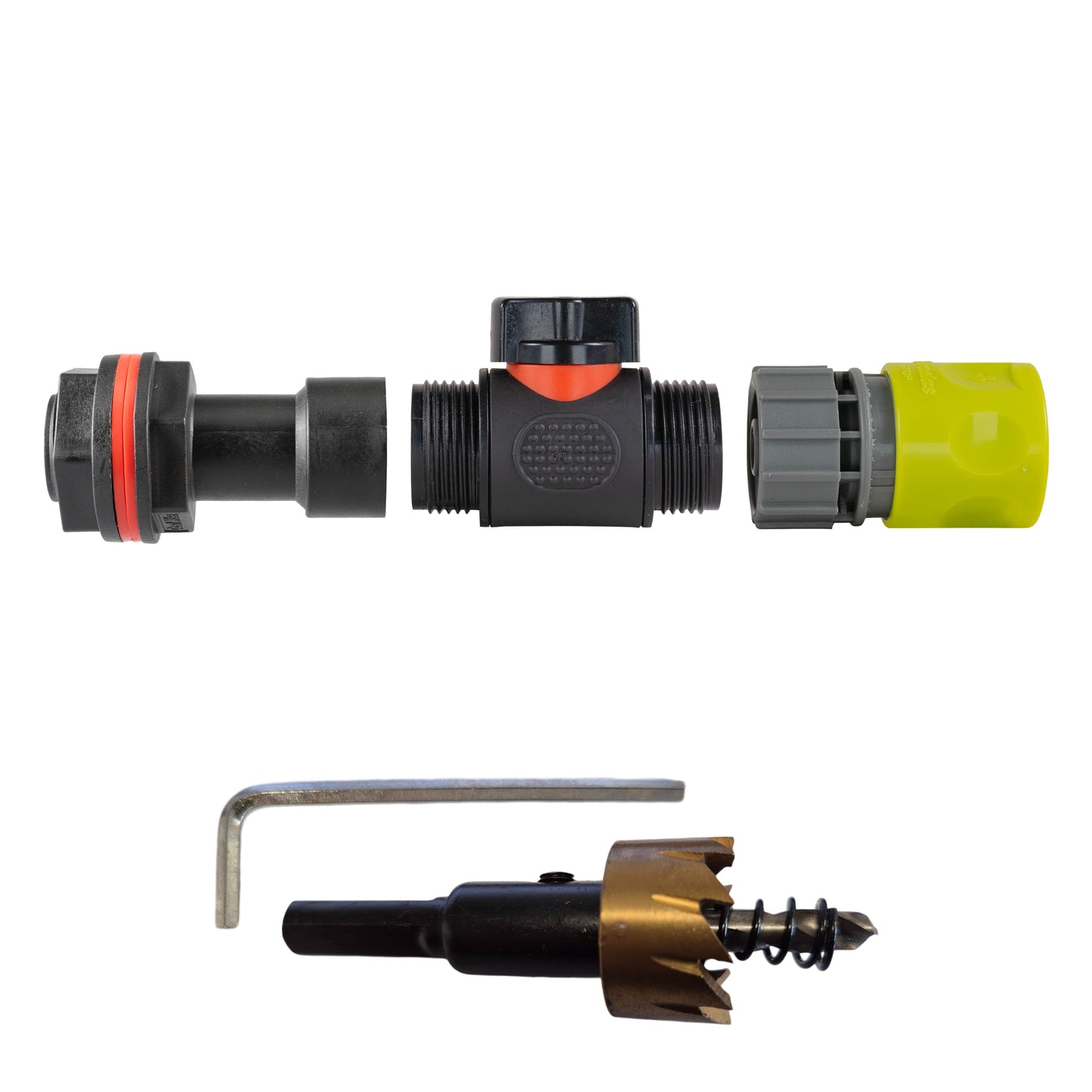 AP Supplies Water Butt Extension Kit 3/4" with In-Line Valve + Female Quick Connector Lime and Drill Bit