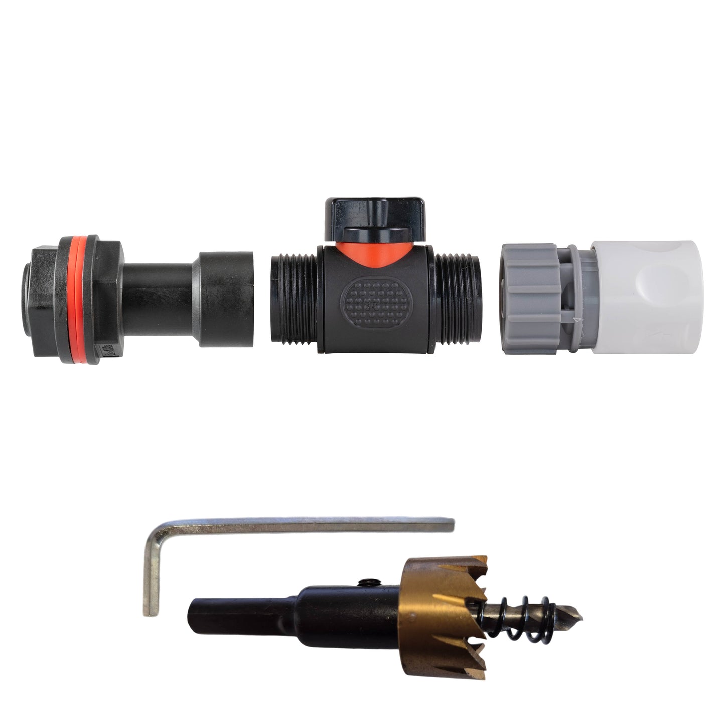 AP Supplies Water Butt Extension Kit 3/4" with In-Line Valve + Female Quick Connector WL and Drill Bit