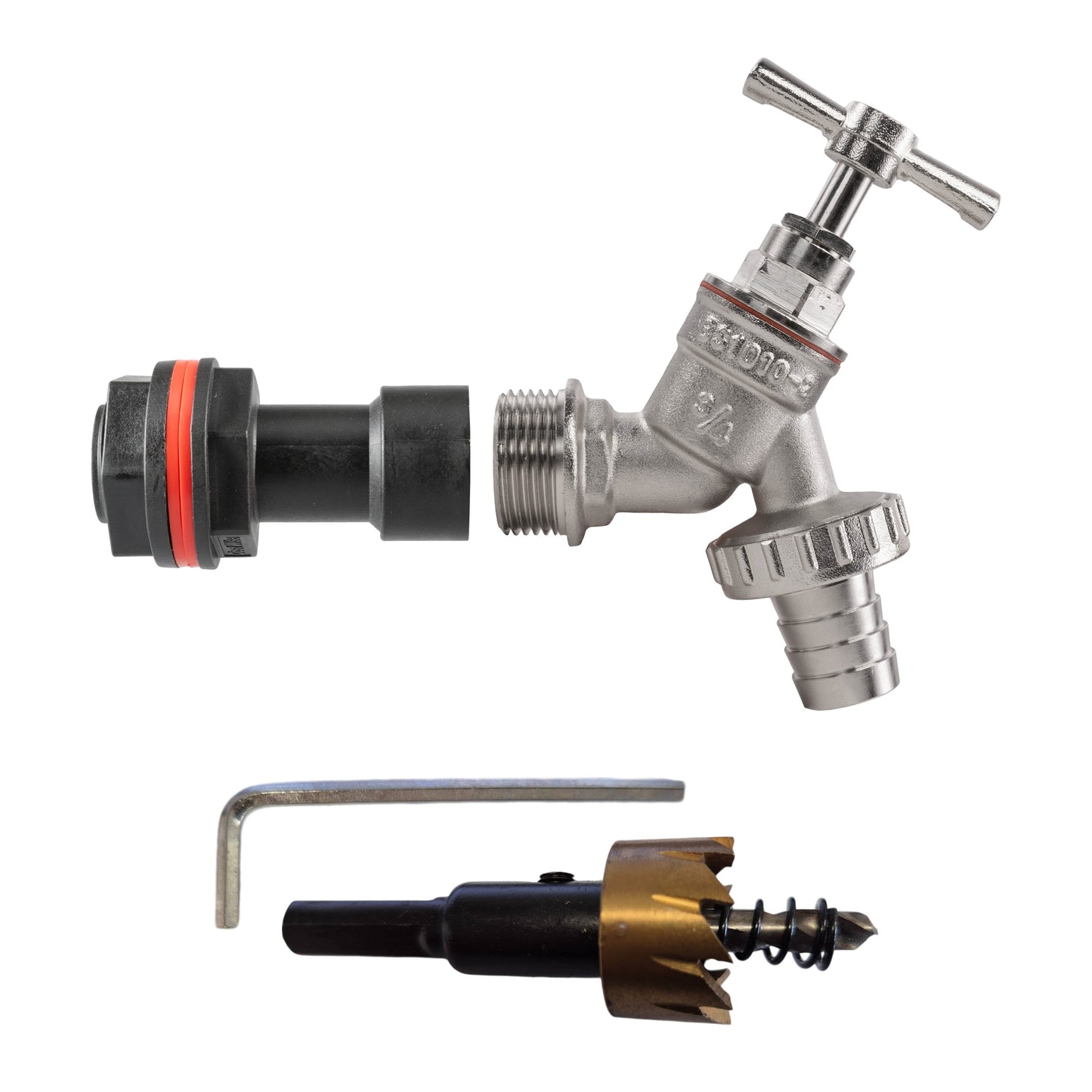AP Supplies Water Butt Extension Kit 3/4" with Nickel Plated Barbed Tap and Drill Bit