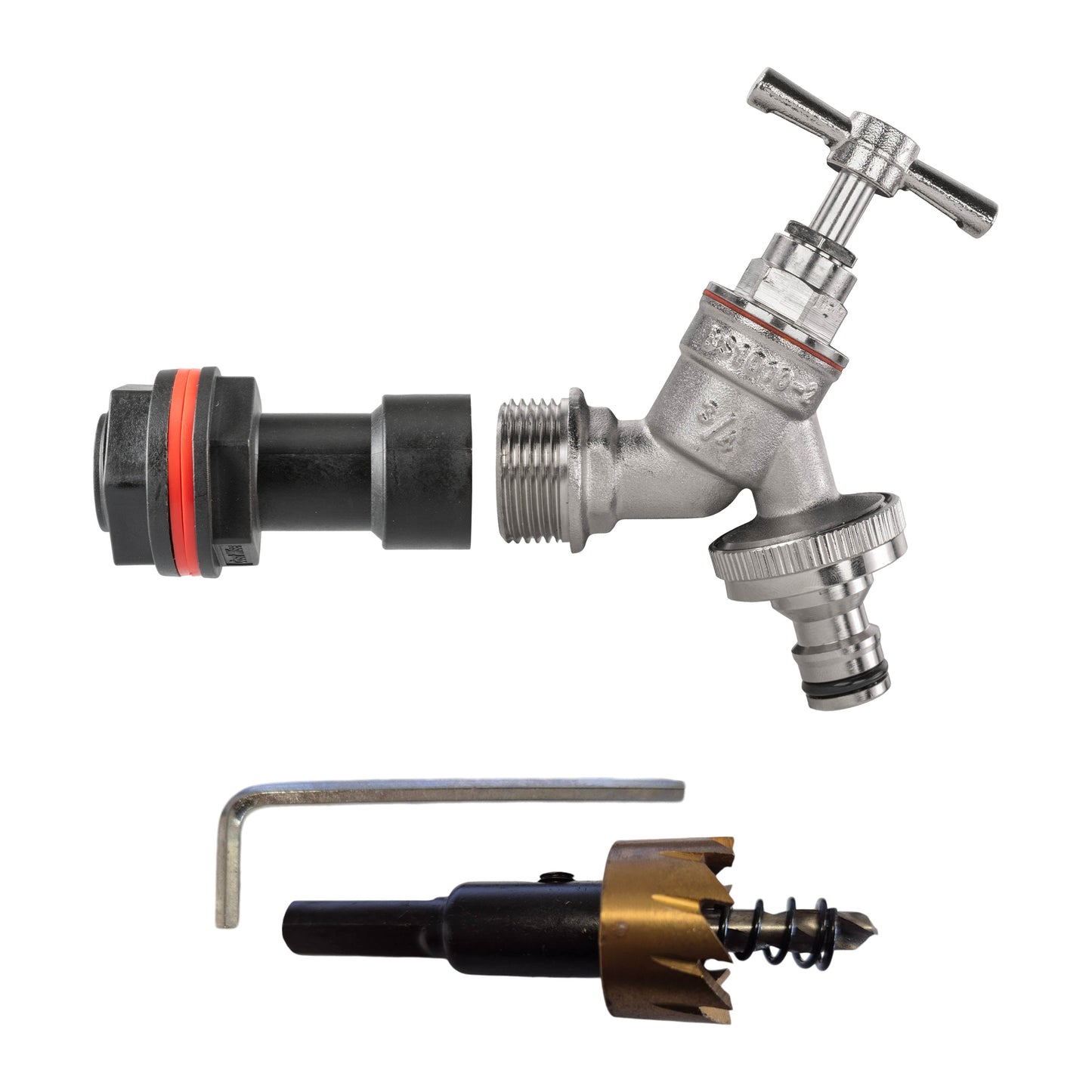 AP Supplies Water Butt Extension Kit 3/4" with Nickel Plated Quick Connect Tap and Drill Bit