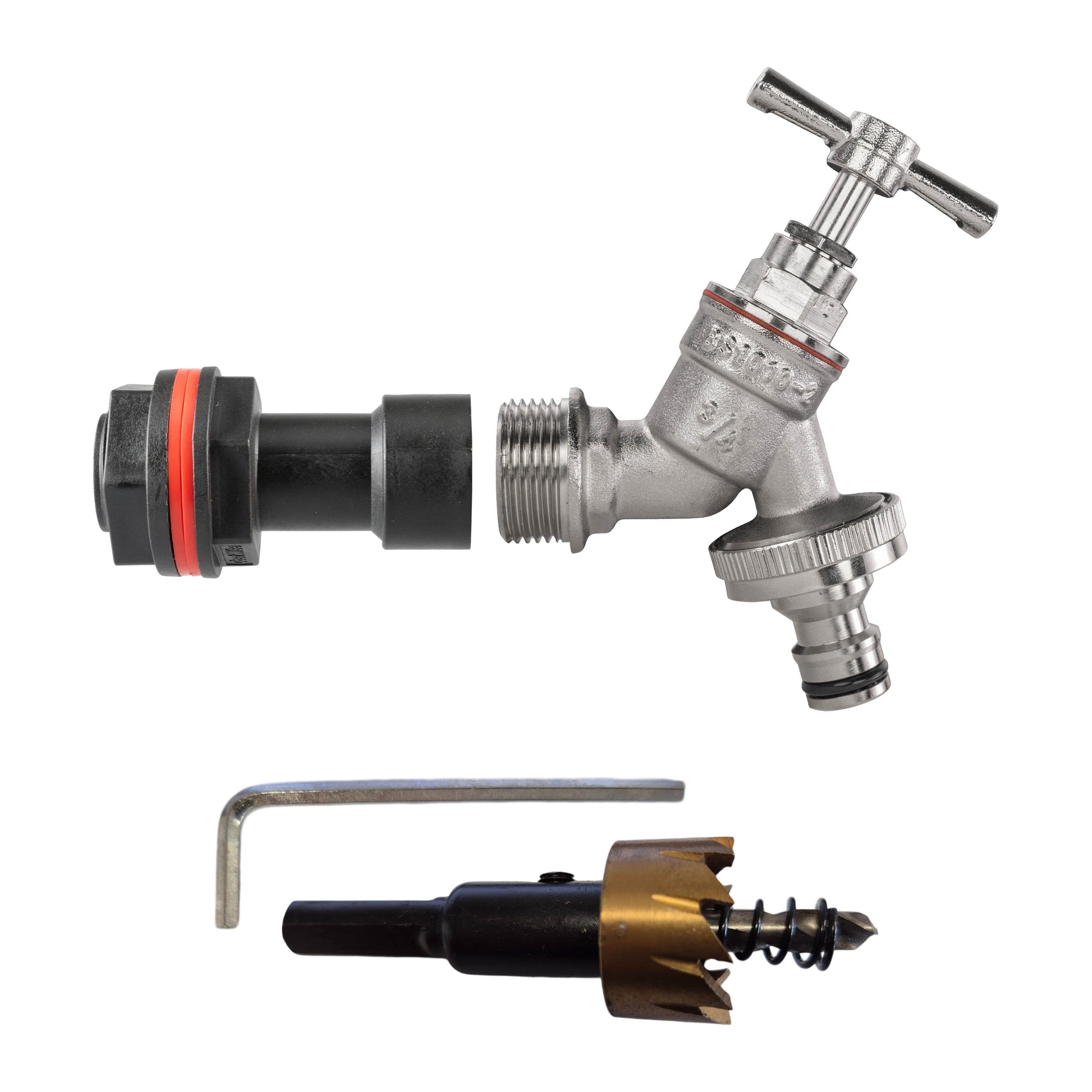 AP Supplies Water Butt Extension Kit 3/4" with Nickel Plated Quick Connect Tap and Drill Bit