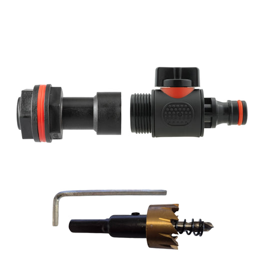 AP Supplies Water Butt Extension Kit 3/4" with Quick Connect Valve and Drill Bit