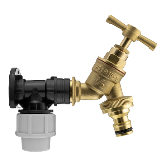 Wall Flange Kit 20mm MDPE - Brass Garden Tap 1/2in Snap On for Hose Pipe Fitting