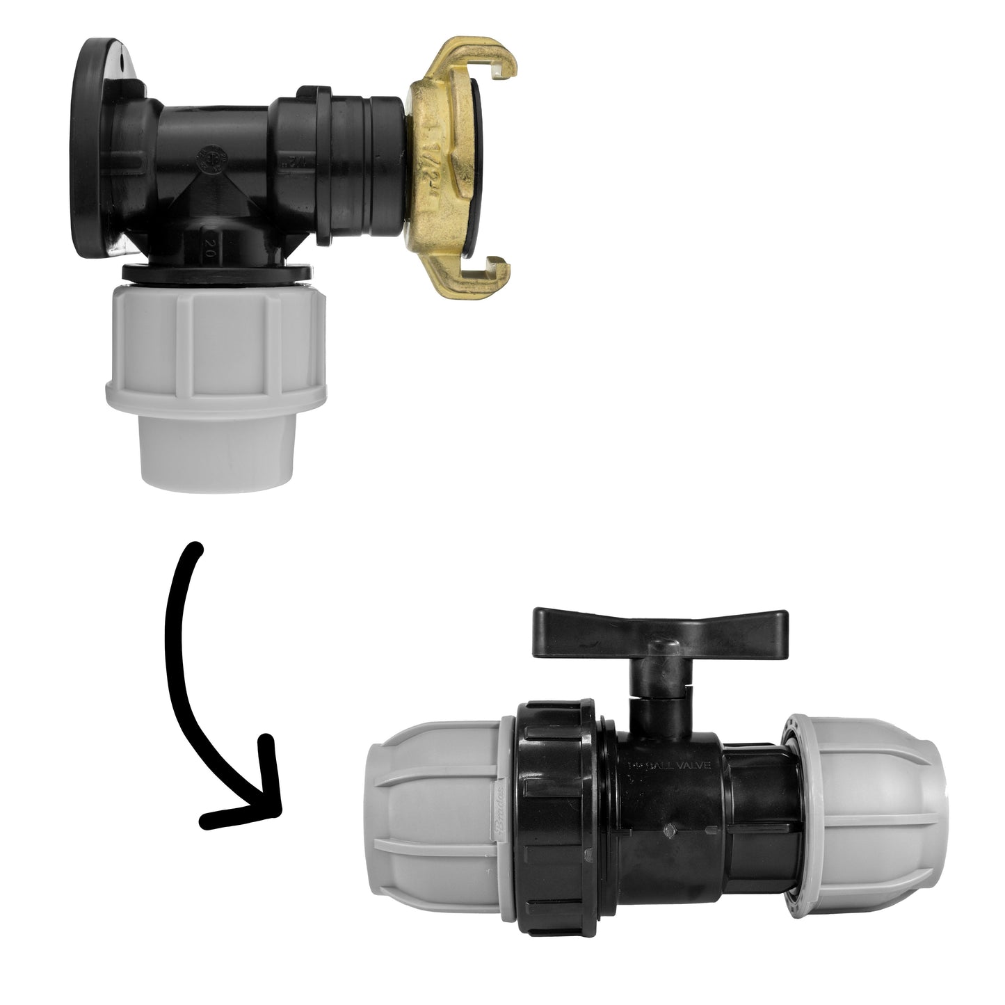 Wall Flange Kit 20mm MDPE - Geka and In Line Valve Water Connector Claw Coupling