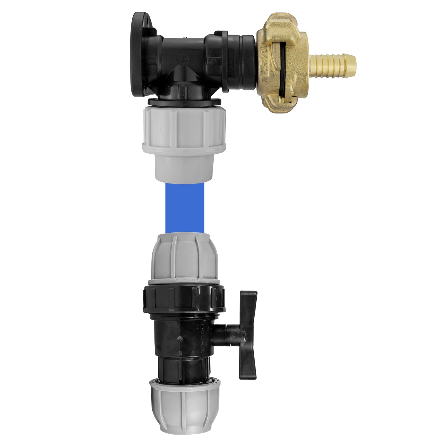 Wall Flange Kit 20mm MDPE - Geka and In Line Valve + 1/2inBarb Hose Pipe Fitting