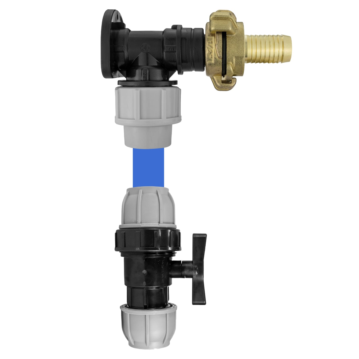 Wall Flange Kit 20mm MDPE - Geka and In Line Valve + 3/4in Barb Water Connector