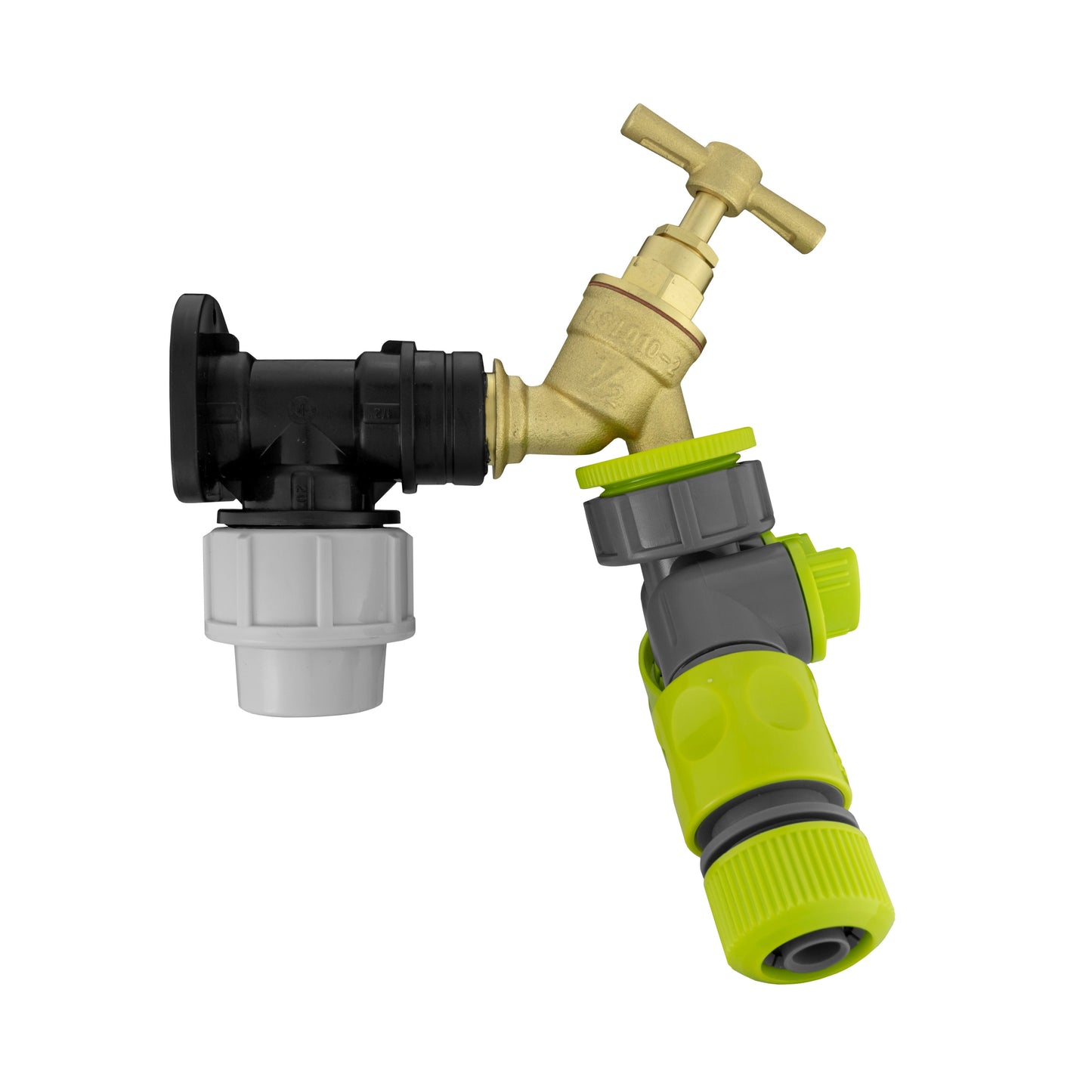 Wall Flange Kit 20mm MDPE - Brass Tap and Two Way Splitter and Connectors