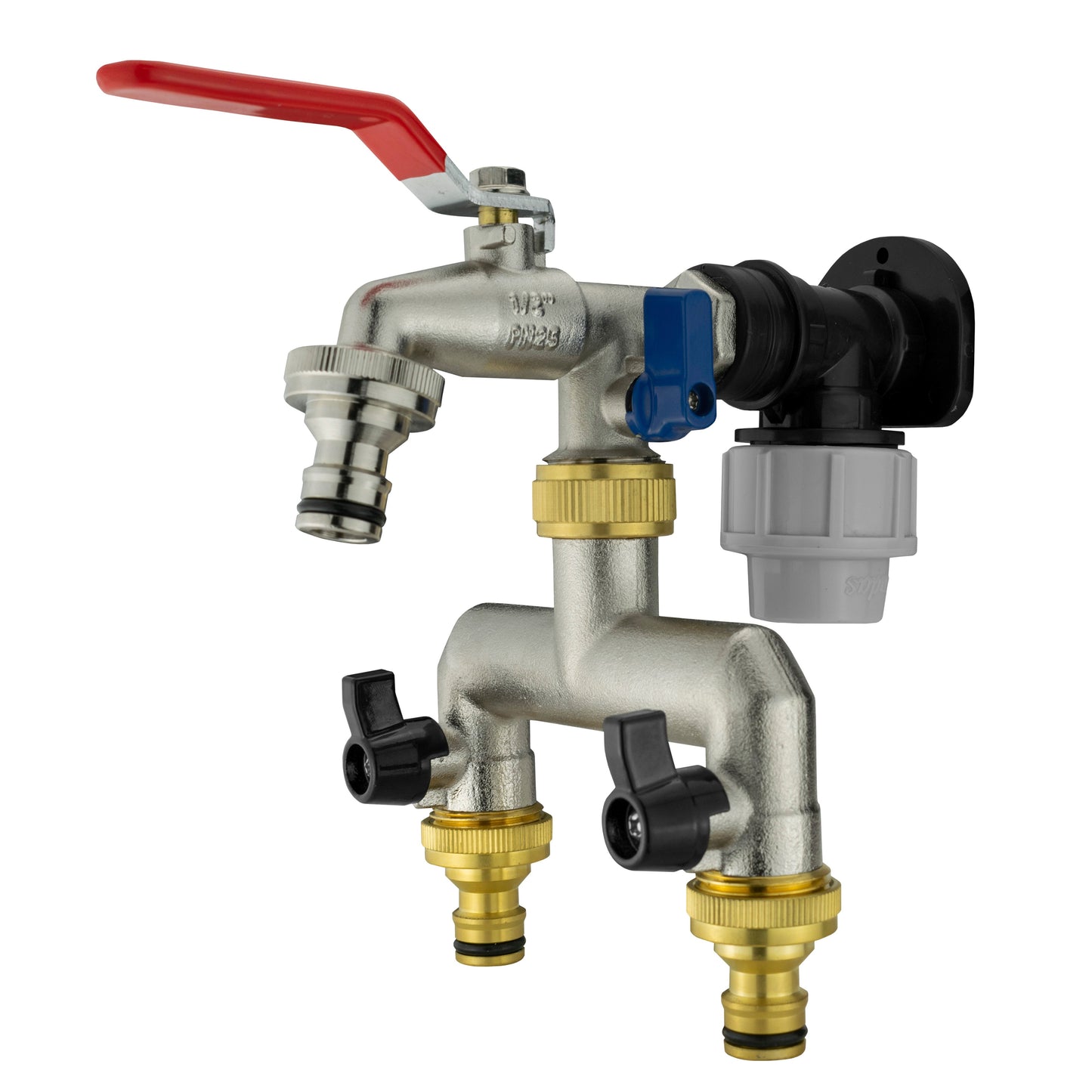 Wall Flange Kit 20mm MDPE - Double Tap with Triple Outlet for Hose Connector Set