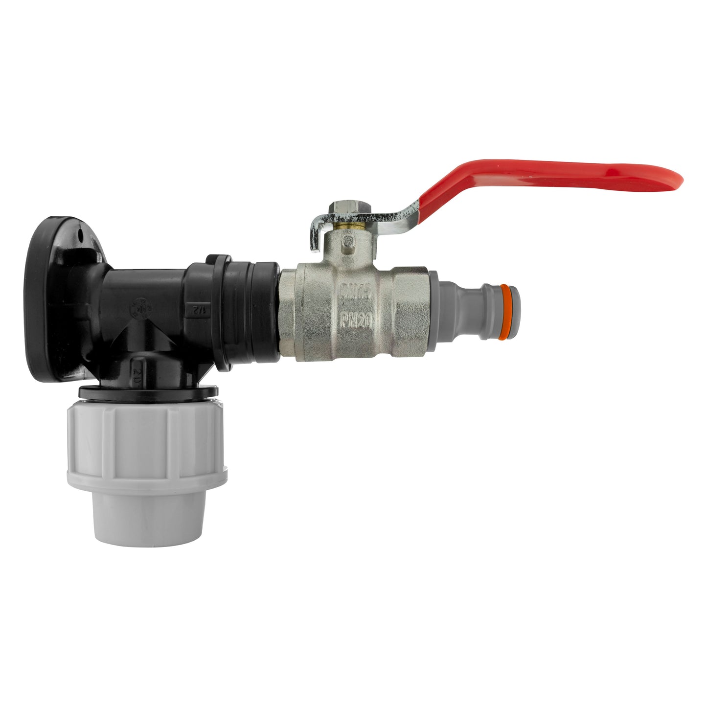 Wall Flange Kit 20mm MDPE - Lever Valve and Snap On WL for Garden Irrigation Kit