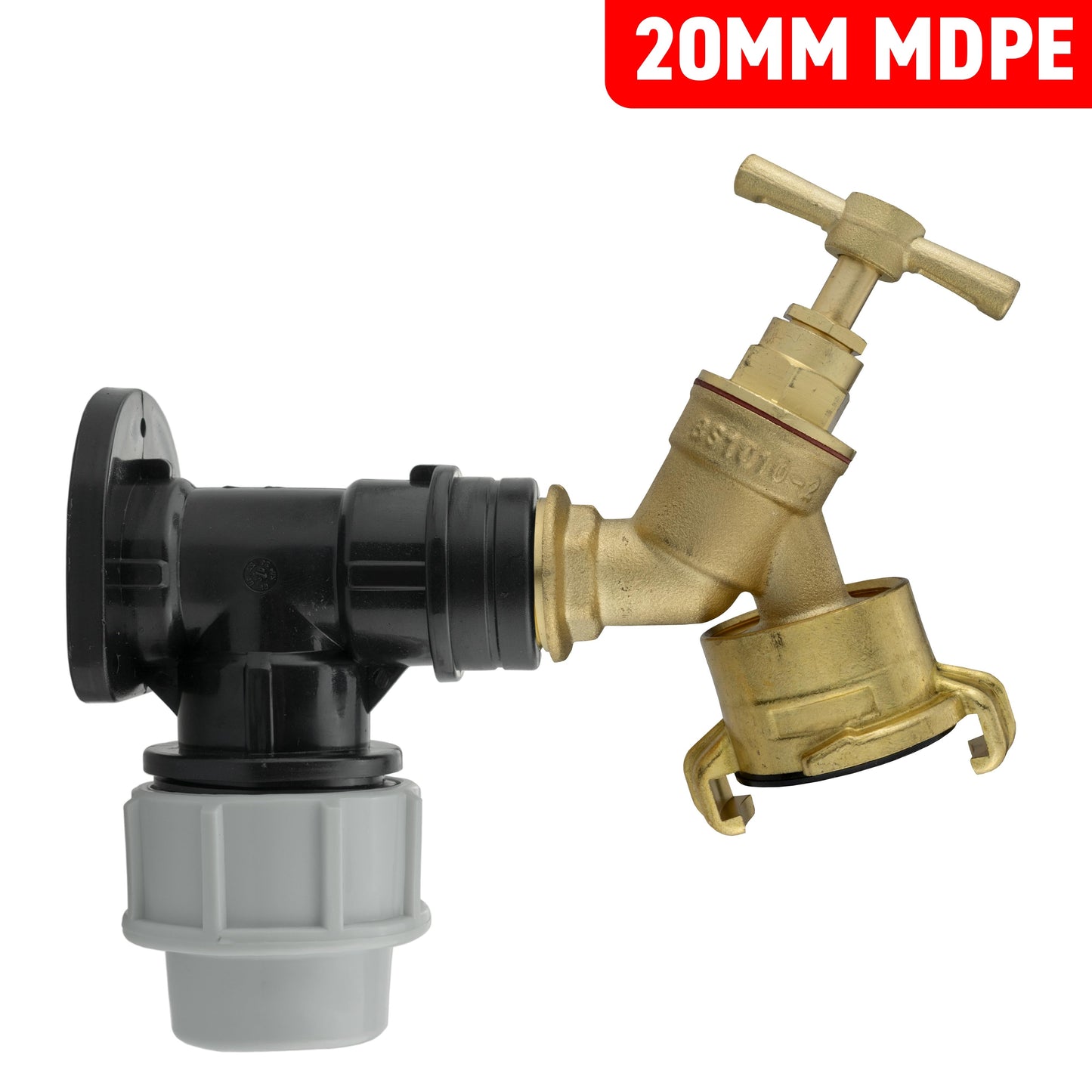 Wall Flange Kit 20mm MDPE + Bib Tap Geka Outlet Hose Connector Set Claw Coupling