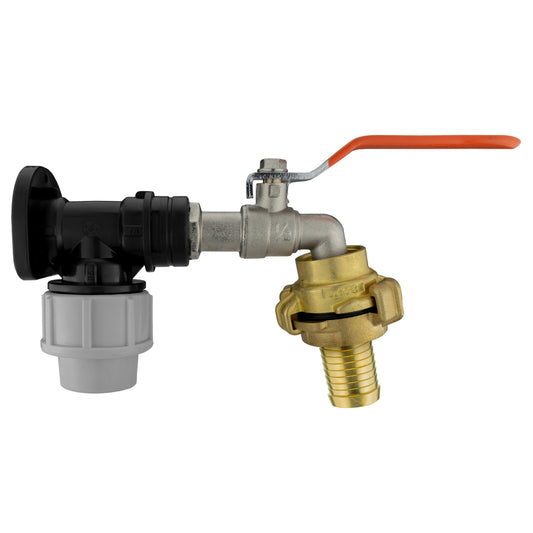Wall Flange Kit 20mm MDPE + Lever Tap + 25mm Barbed Geka Set for Water Connector