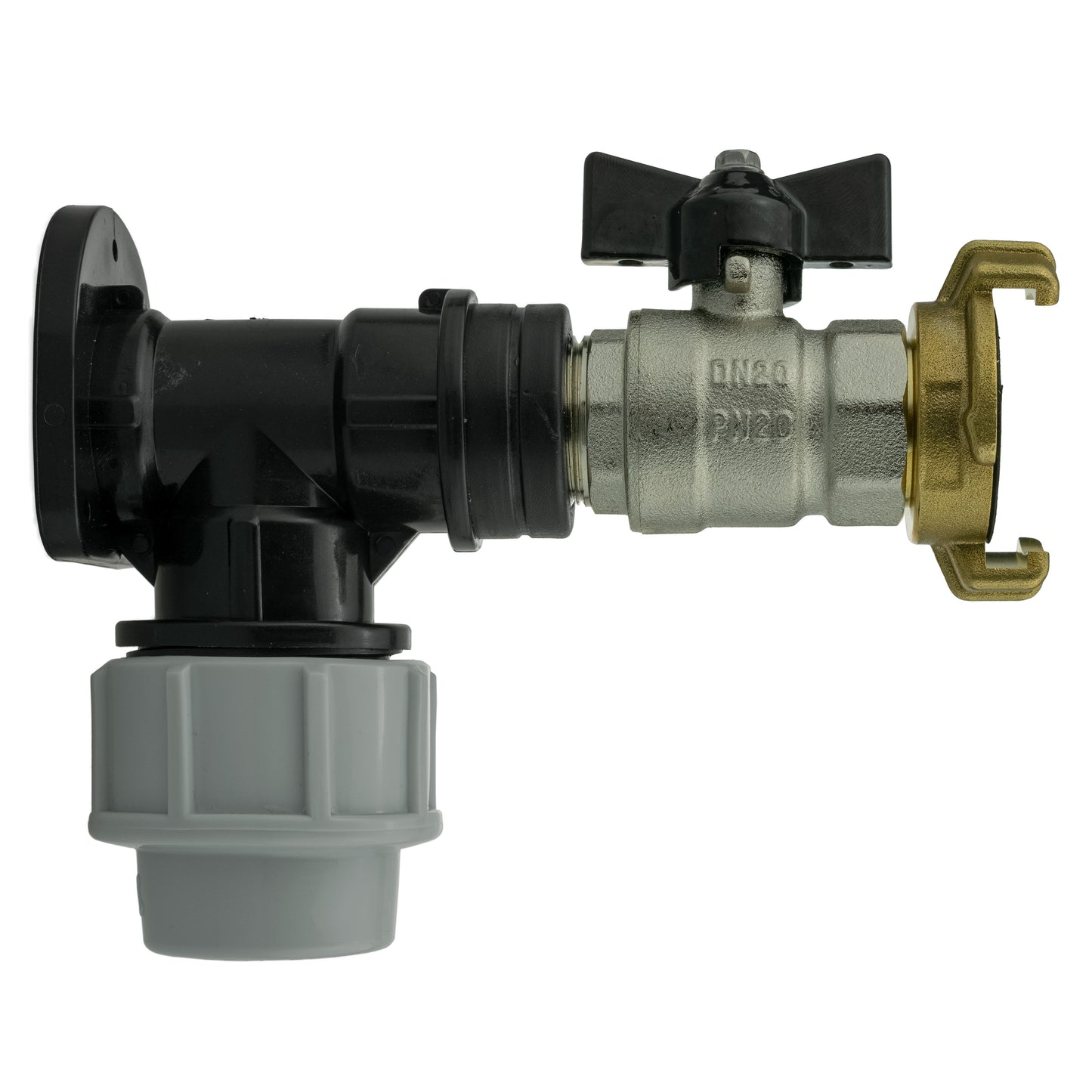 Wall Flange Kit 20mm MDPE + Bib Valve + 1/2 Geka Hose Pipe Fitting Claw Coupling