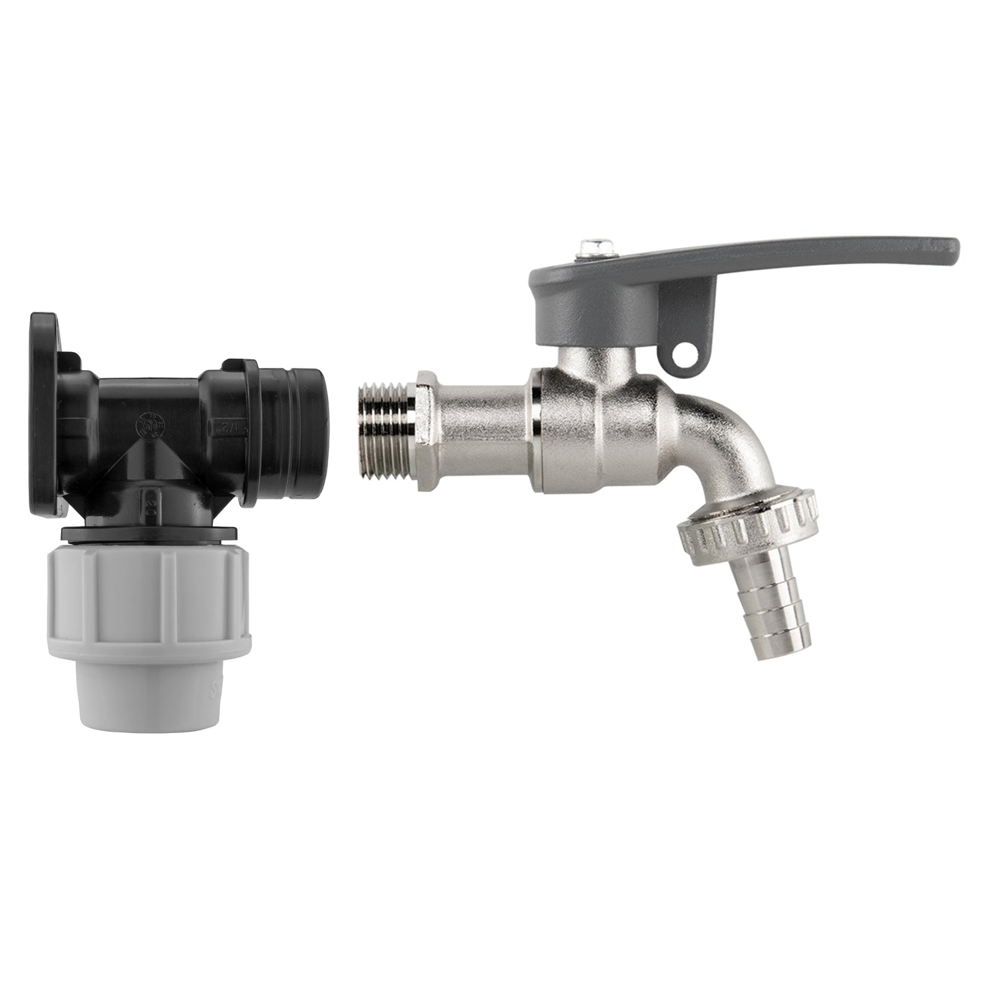AP Supplies Wall Flange Kit 20mm MDPE - Lever Tap with Hose Barb and Side Lock