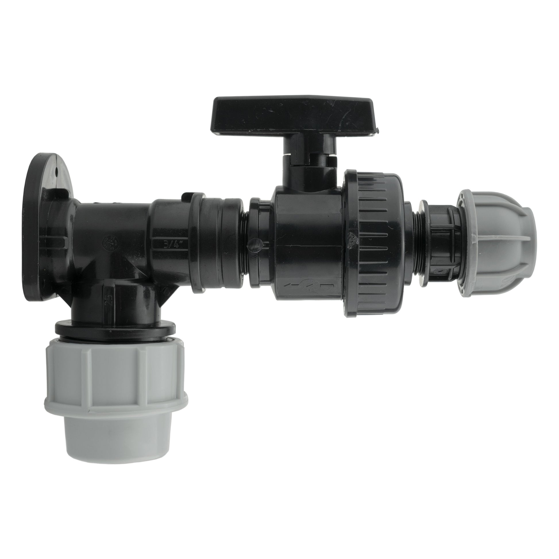 AP Supplies Wall Flange Kit 32mm MDPE + Large Plastic Valve & 20mm MDPE Straight