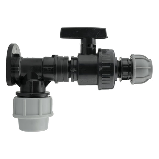 AP Supplies Wall Flange Kit 32mm MDPE + Large Plastic Valve & 20mm MDPE Straight