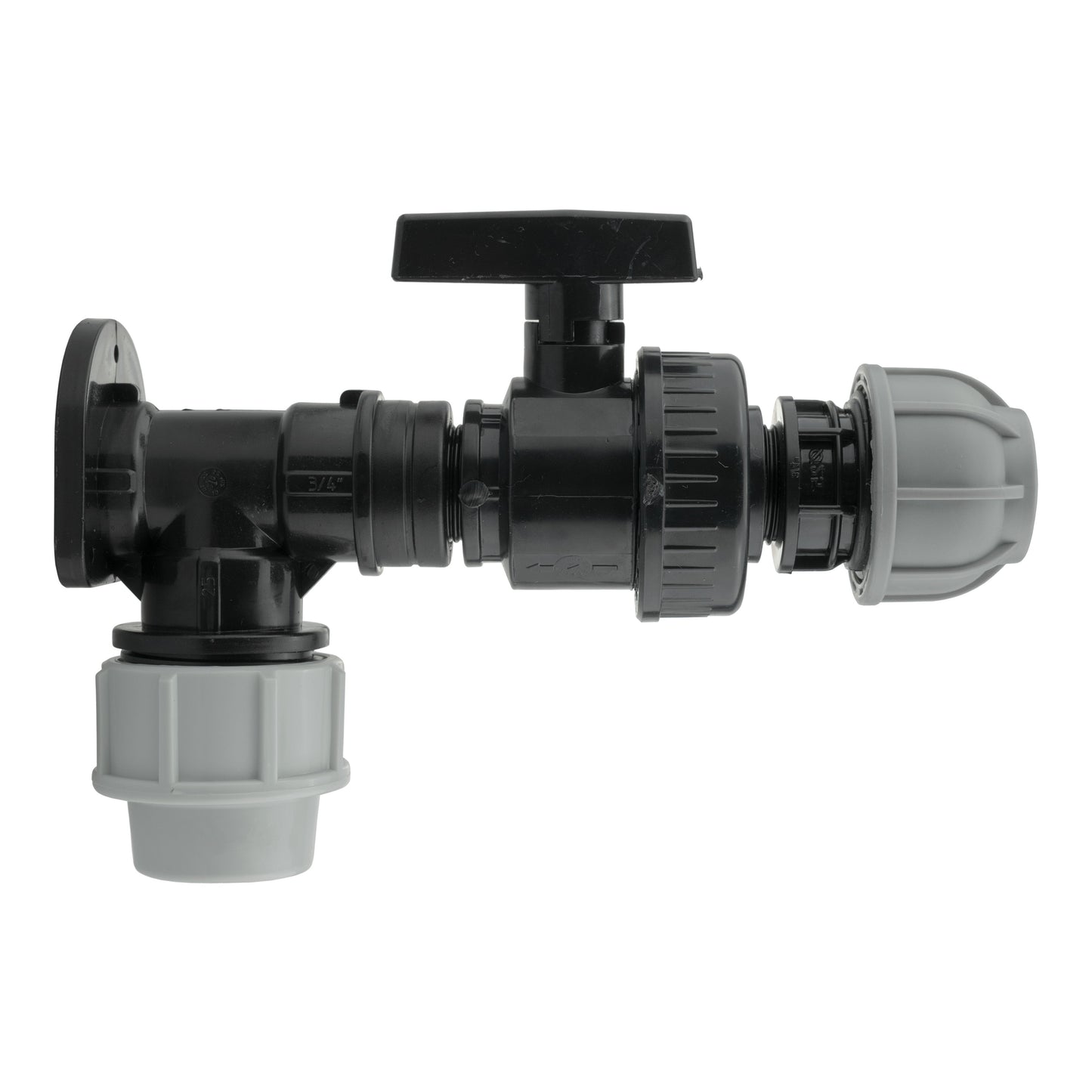 AP Supplies Wall Flange Kit 32mm MDPE + Large Plastic Valve & 32mm MDPE Straight