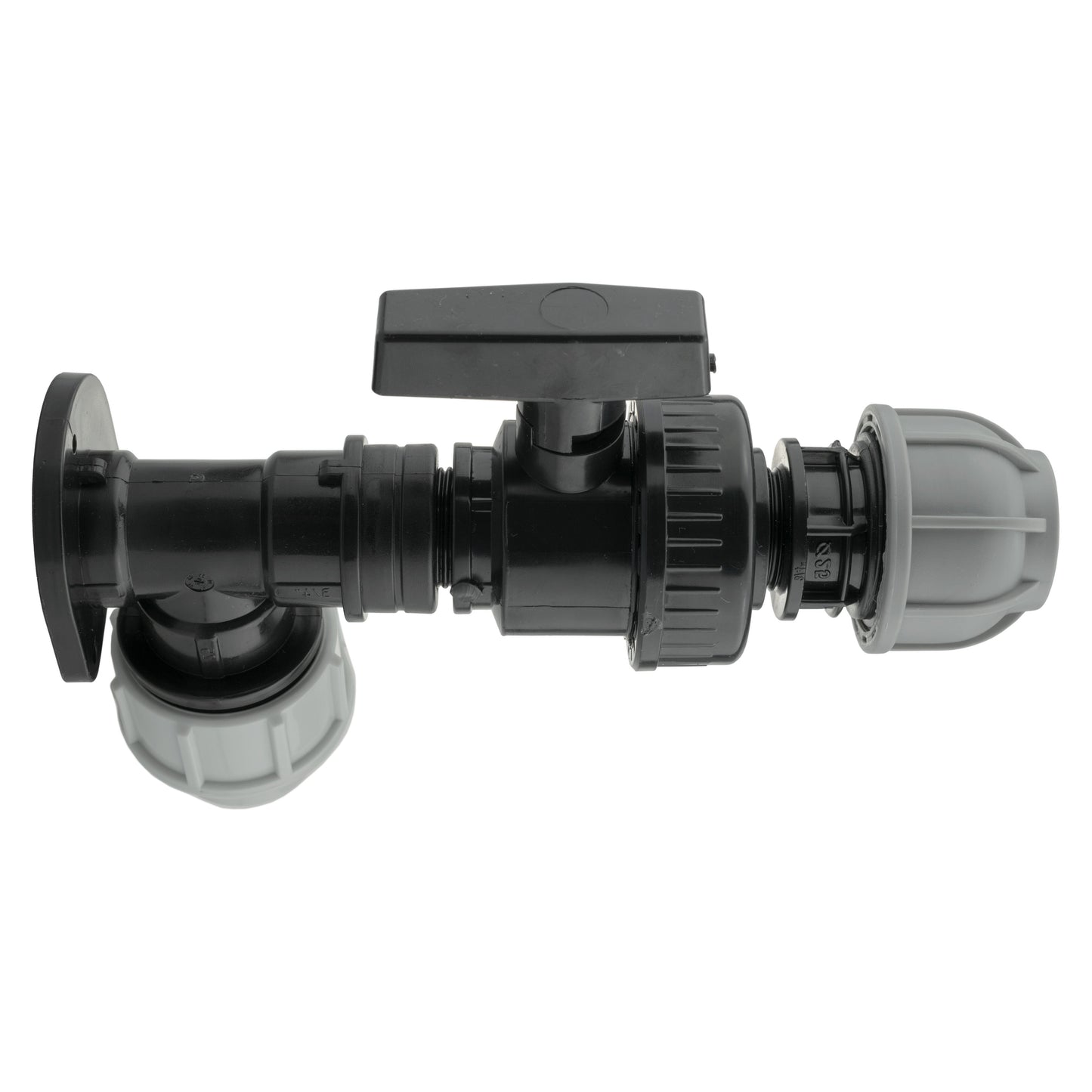 AP Supplies Wall Flange Kit 32mm MDPE + Large Plastic Valve & 32mm MDPE Straight