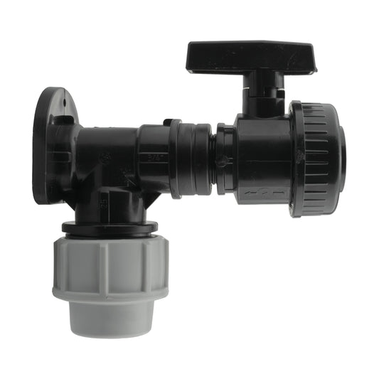 AP Supplies Wall Flange Kit 32mm MDPE + Large Plastic Valve 3/4" BSP