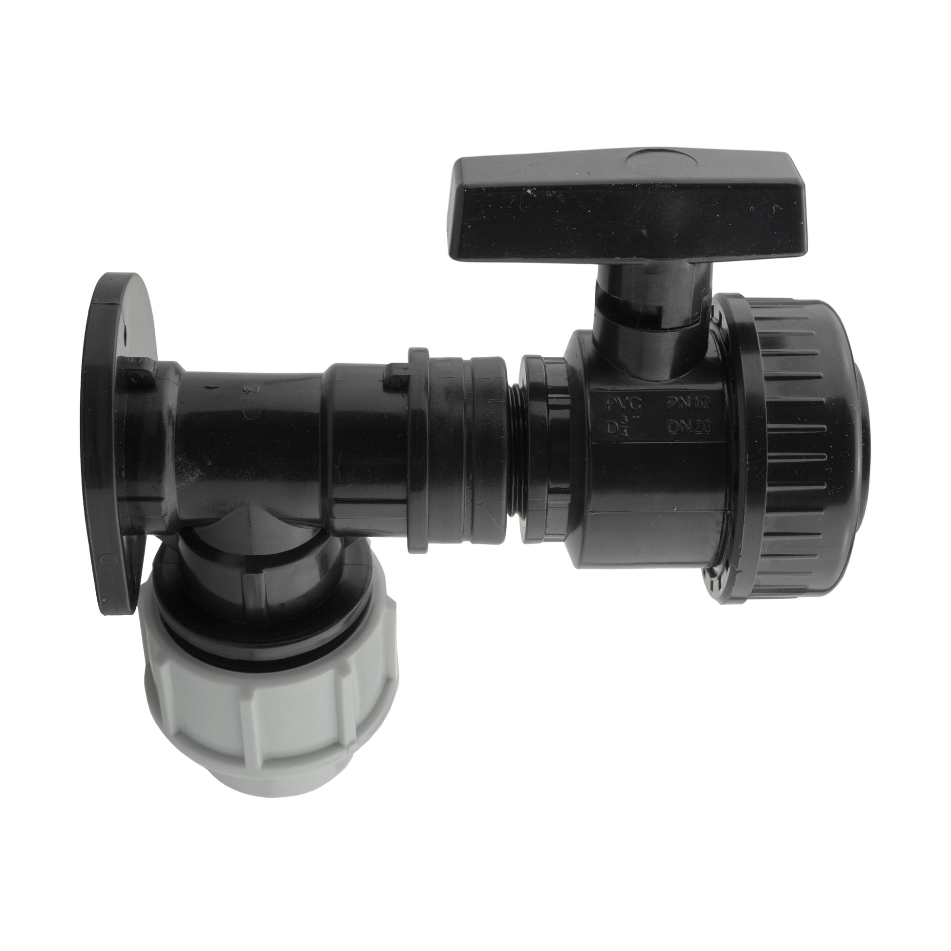 AP Supplies Wall Flange Kit 32mm MDPE + Large Plastic Valve 3/4" BSP