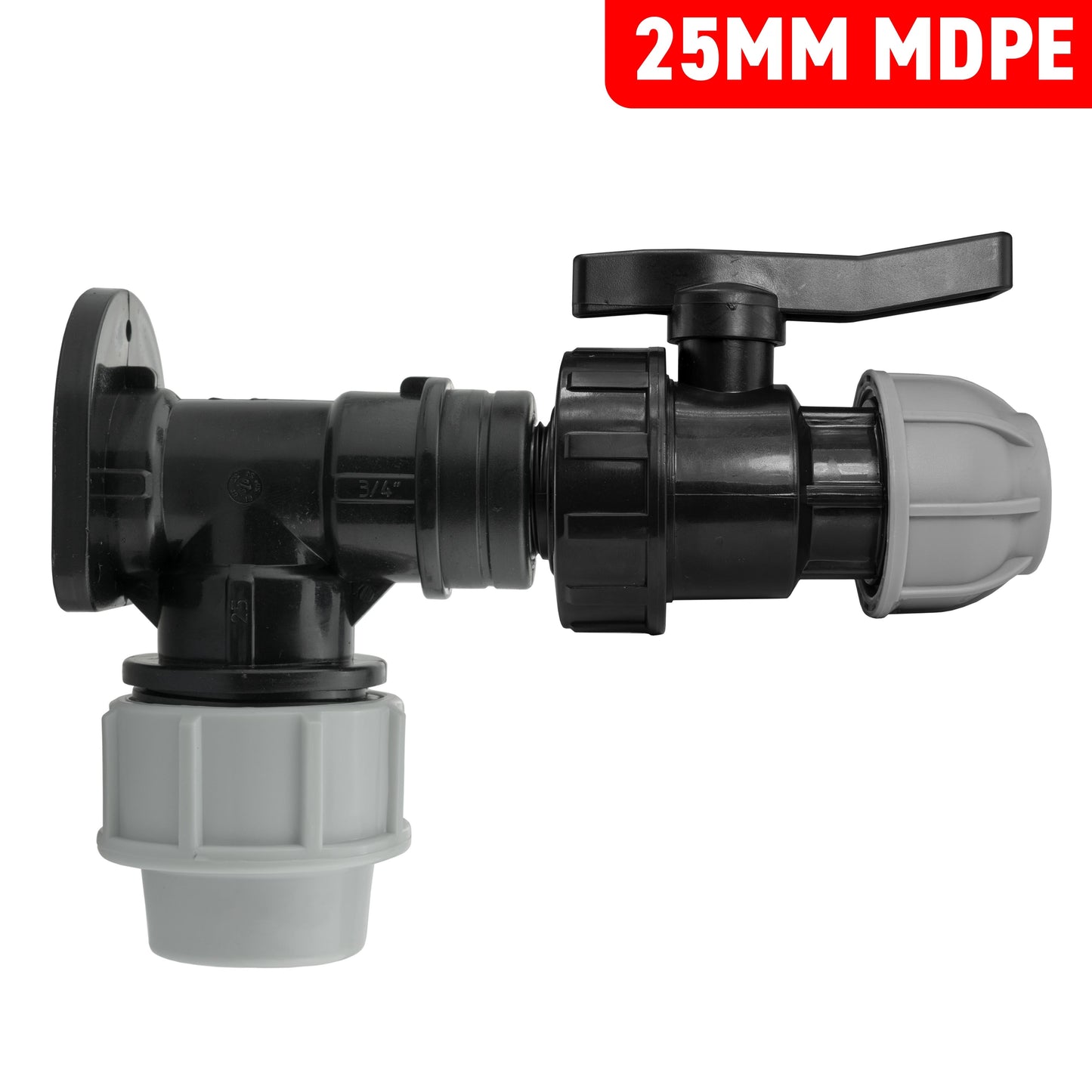 Wall Flange Kit 25mm MDPE + 25mm MDPE Valve BSP Thread Fitting Hose Pipe Fitting