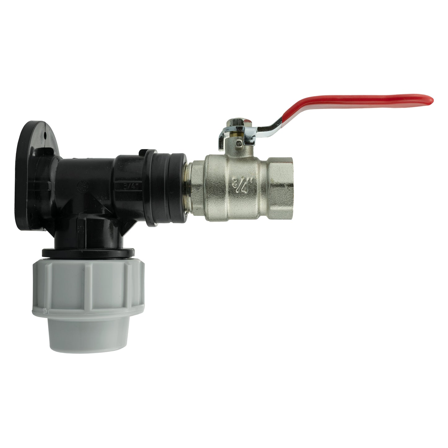 Wall Flange Kit 25mm MDPE + Lever Valve 3/4 BSP for Drip Irrigation Fitting