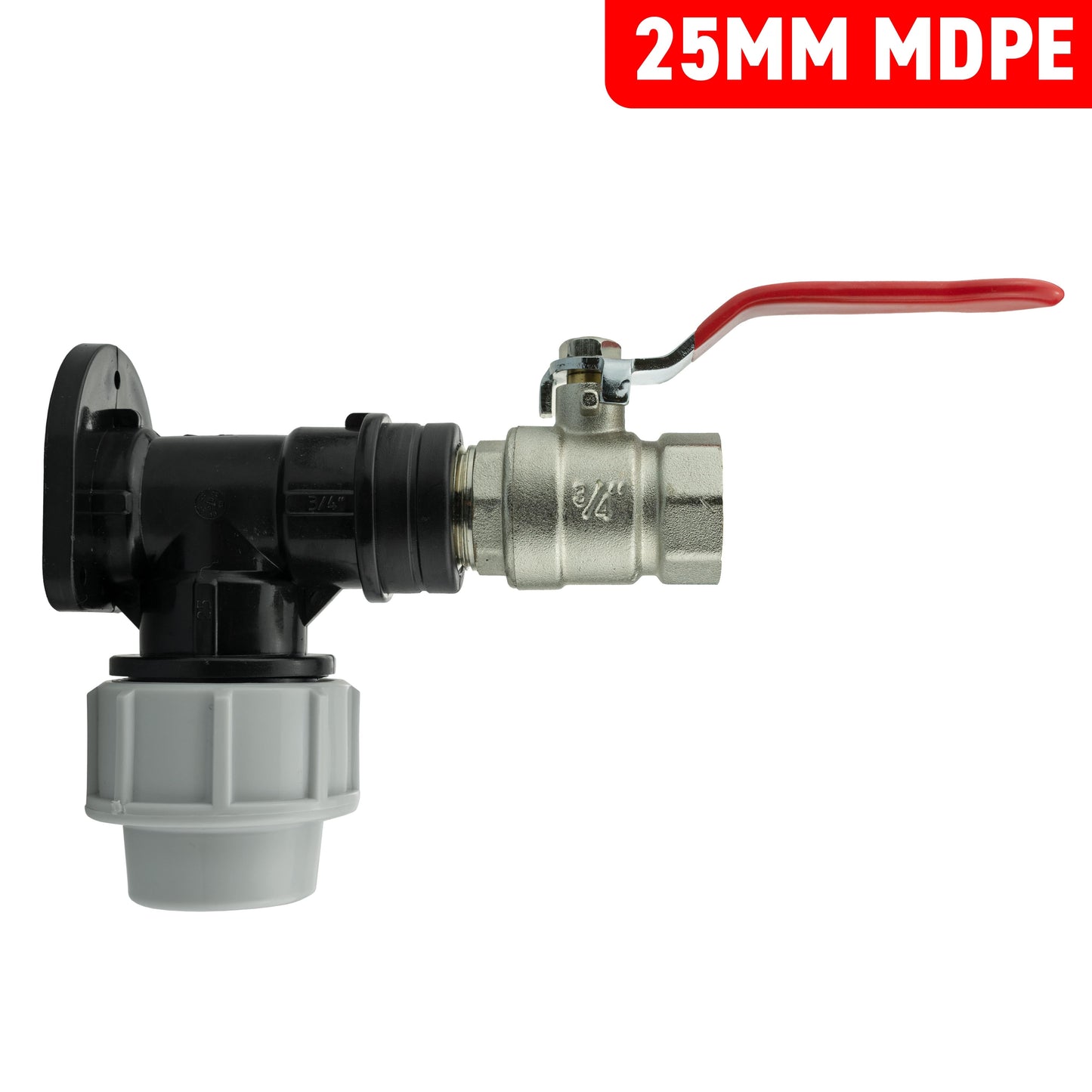 Wall Flange Kit 25mm MDPE + Lever Valve 3/4 BSP for Drip Irrigation Fitting
