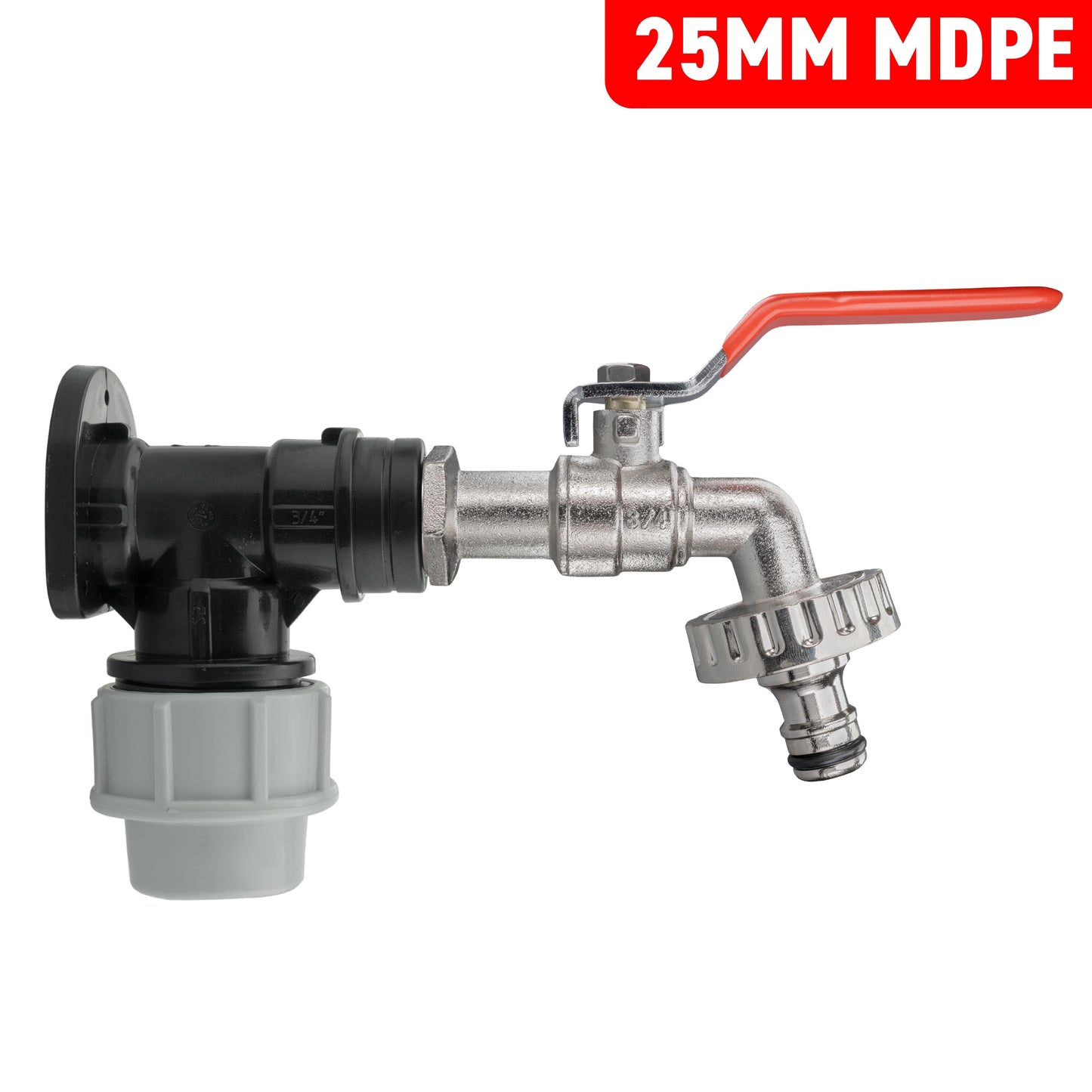 Wall Flange Kit 25mm MDPE + Quick Connect Lever Tap for Drip Irrigation Fitting