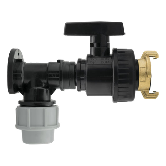 Wall Flange Kit 25mm MDPE + Large Plastic Valve + Geka for Garden Irrigation Kit
