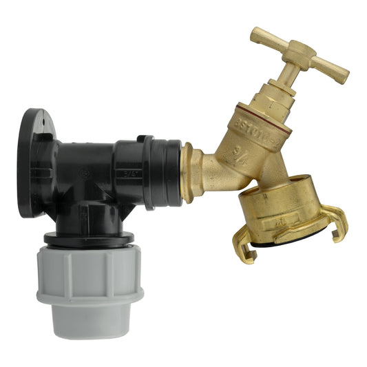AP Supplies Wall Flange Kit 32mm MDPE + Brass Bib Tap with Geka Claw Outlet
